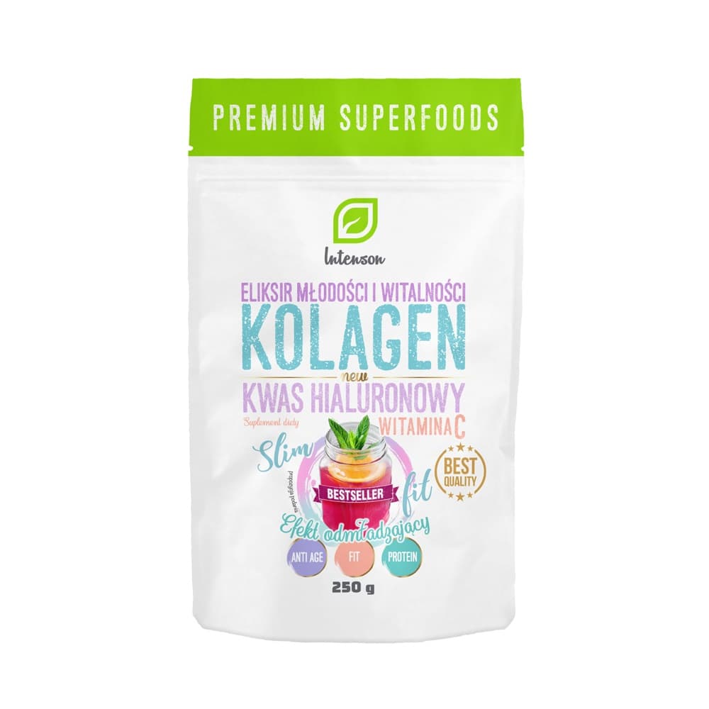 

Intenson Kolagen + Witamina C + Kwas Hialuronowy suplement diety efekt odmładzający 250g