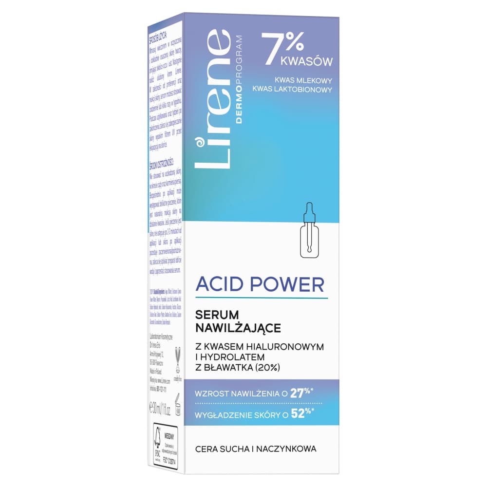 

Lirene Acid Power serum nawilżające z kwasem hialuronowym i hydrolatem z bławatka 30ml