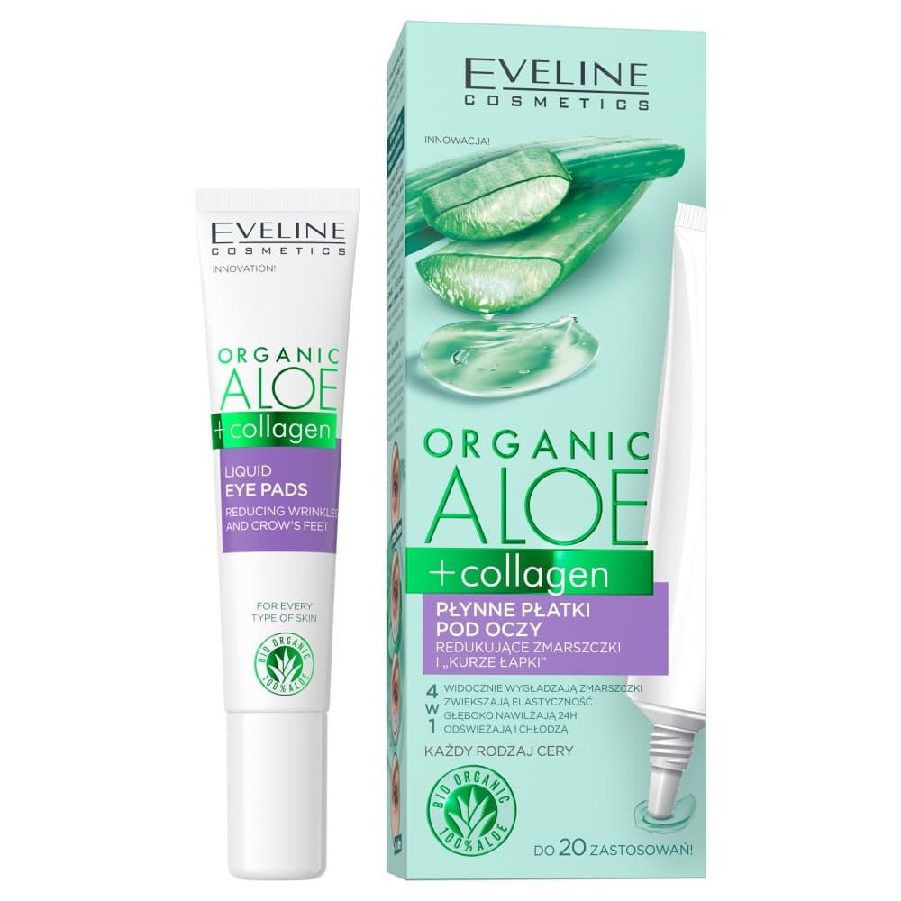 

Eveline Organic Aloe + Collagen Płynne Płatki pod oczy redukujące zmarszczki i "kurze łapki" 4w1 20ml