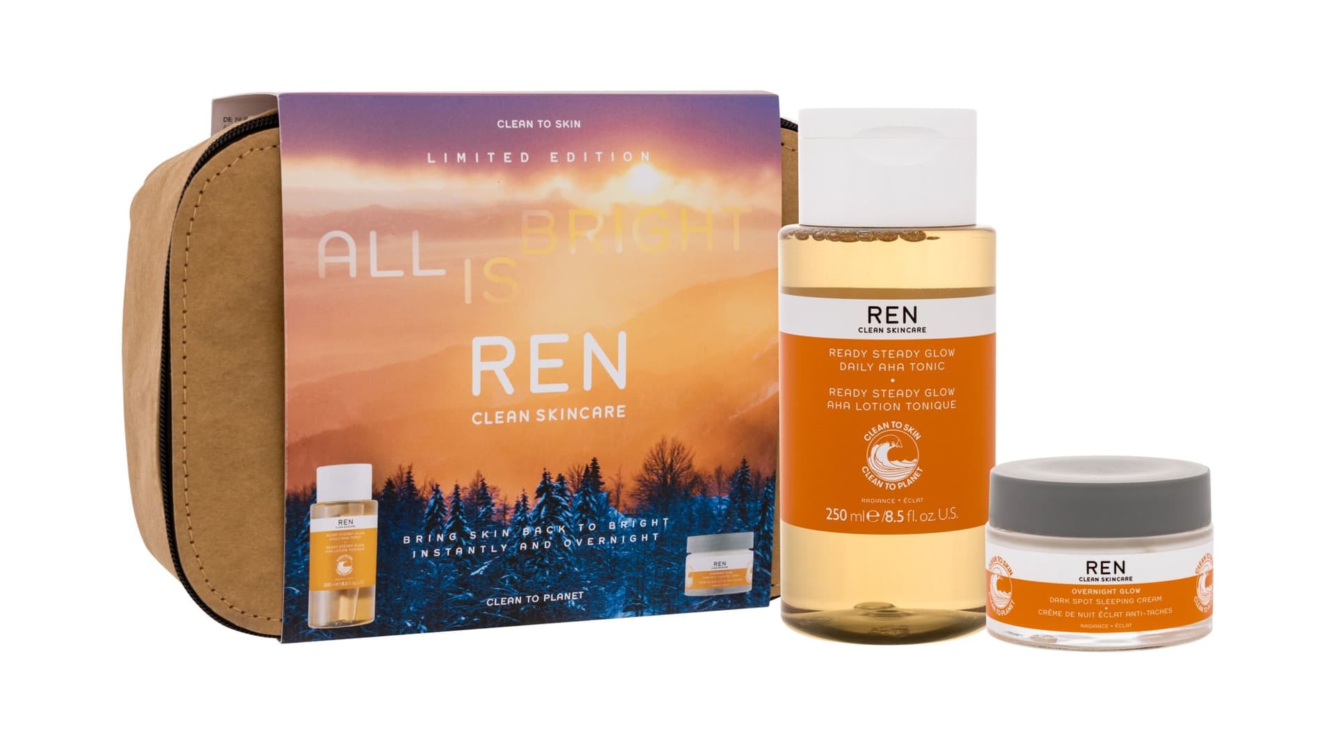 

REN Clean Skincare All Is Bright Krem do twarzy na noc 50 ml+ tonik do twarzy 250 ml + kosmetyczka (W)