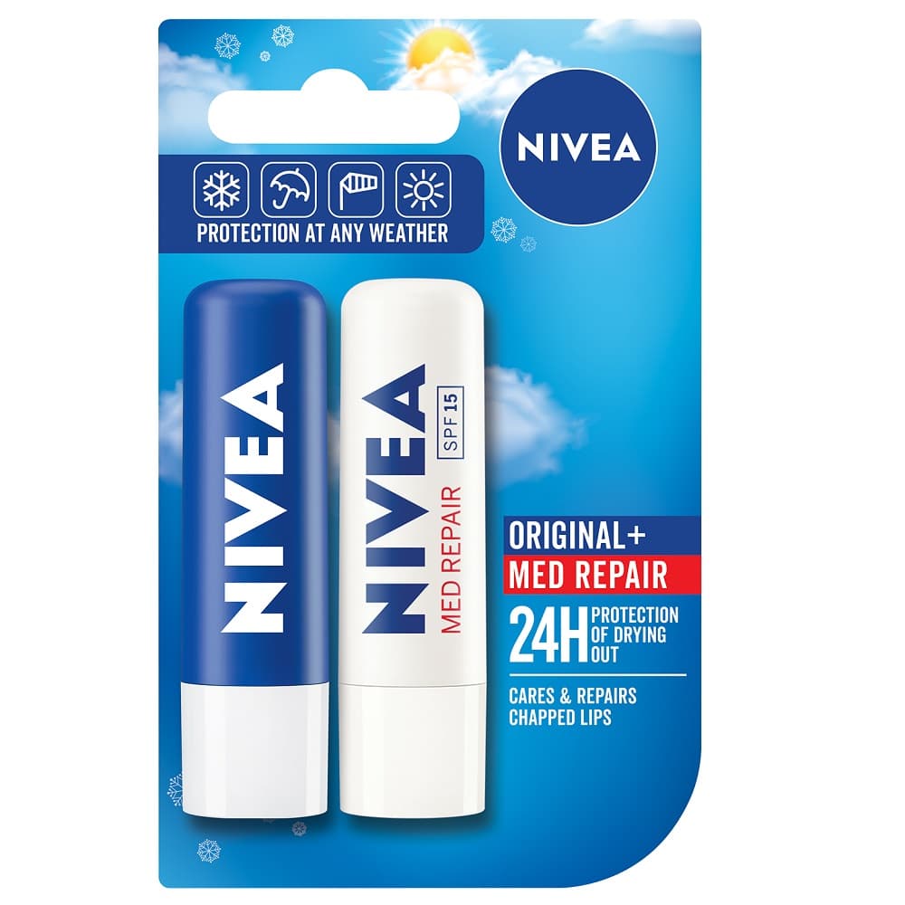 

Nivea Lip Care DUO Pomadka ochronna Original Care + Med Repair 4.8mlx2