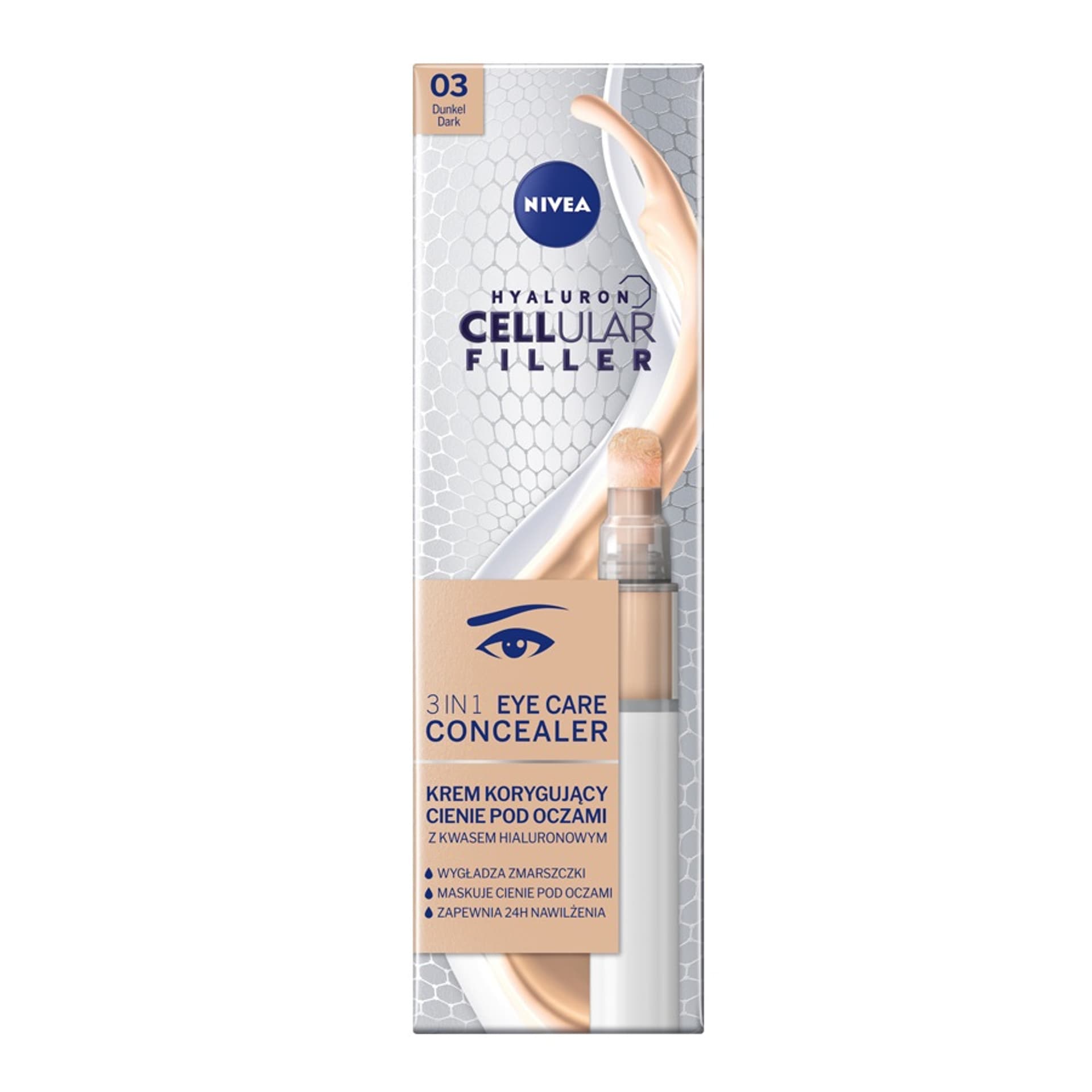 

Nivea Hyaluron Cellular Filler 3In1 Eye Care Concealer krem korygujący cienie pod oczami 03 Dark 4ml