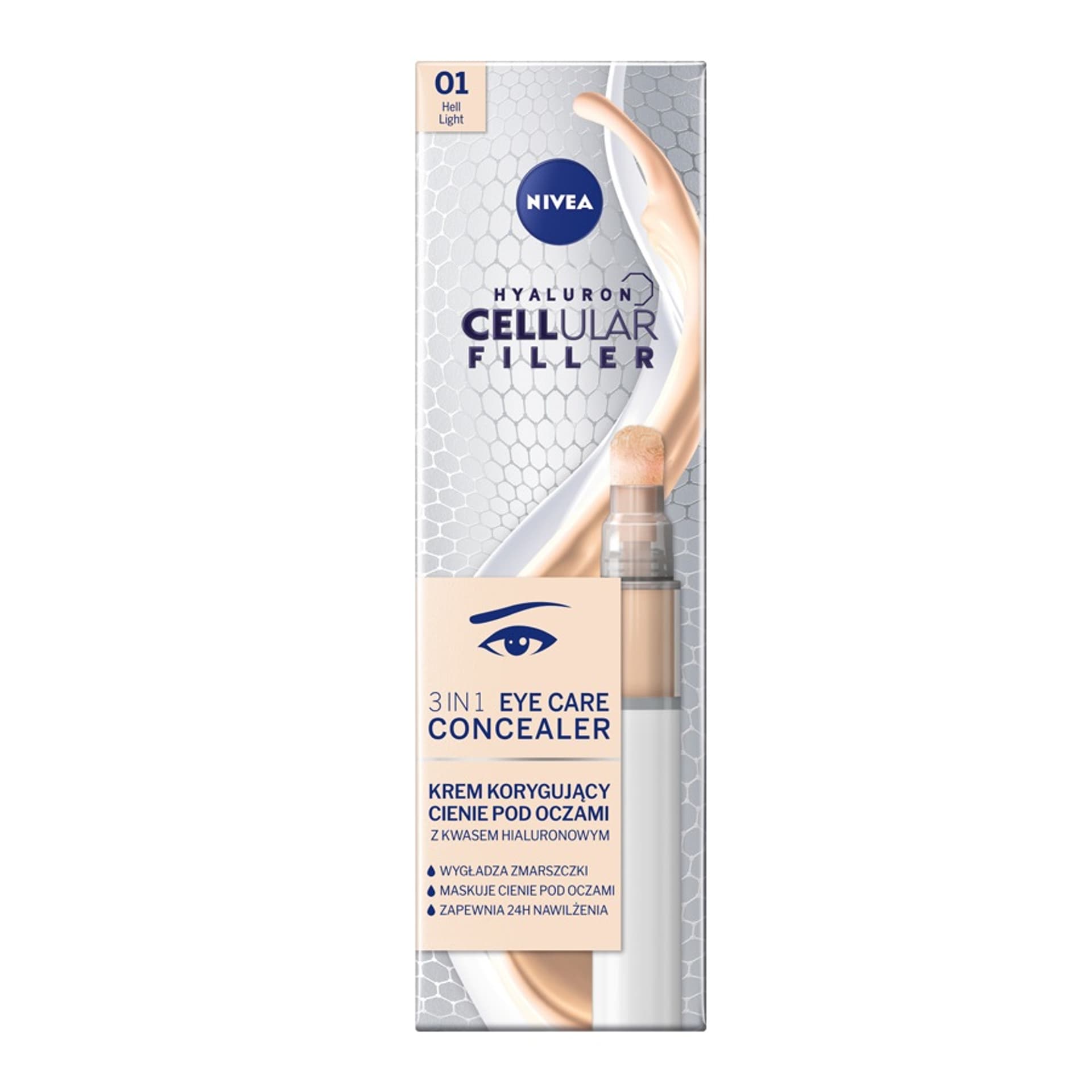

Nivea Hyaluron Cellular Filler 3In1 Eye Care Concealer krem korygujący cienie pod oczami 01 Light 4ml