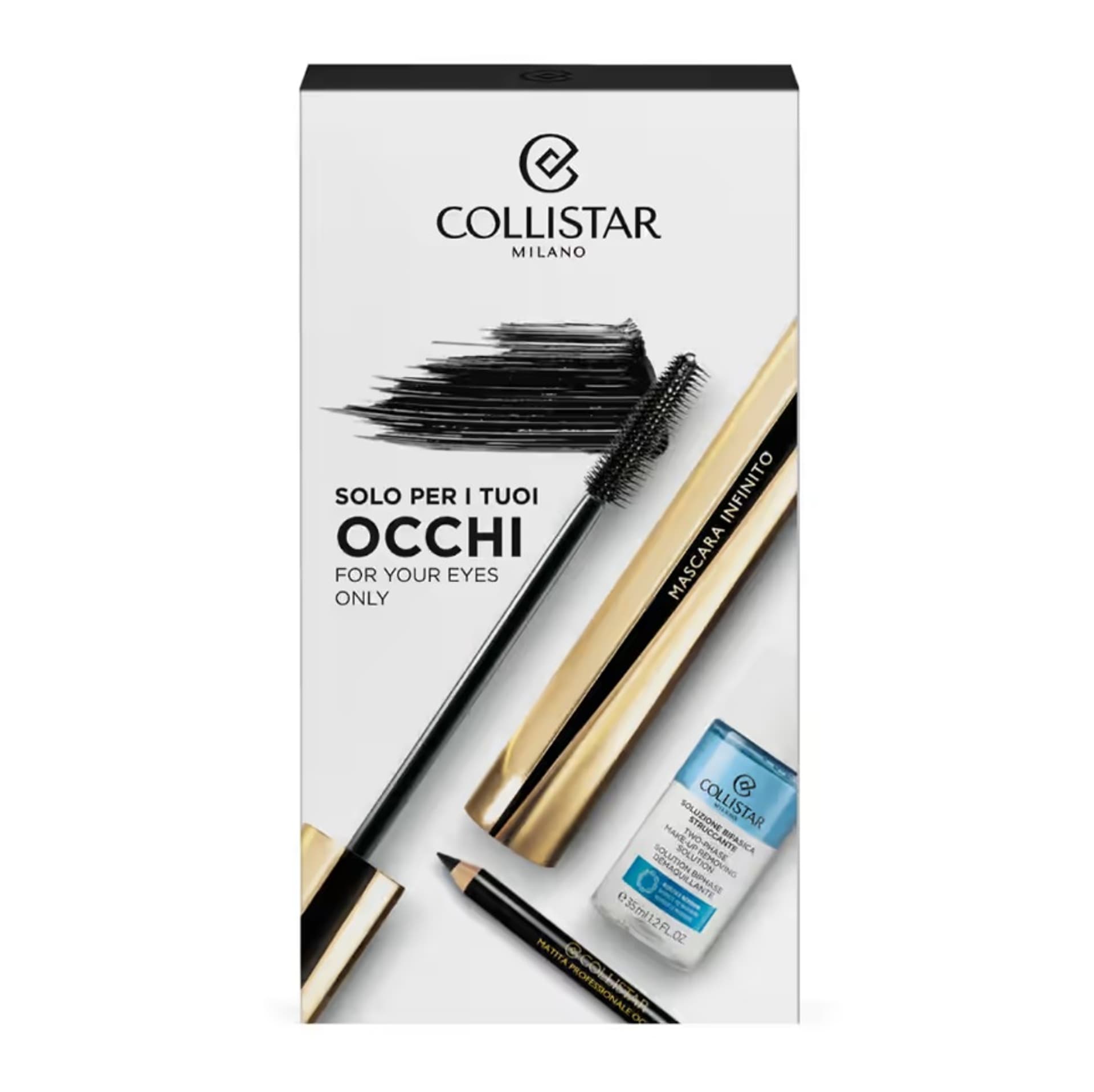 

Collistar Zestaw Mascara Infinito tusz do rzęs Extra Nero 11ml + Matita Kajal Pencil kredka do oczu Black 1.2ml + Two Phase Make-Up Removing Solution 35ml