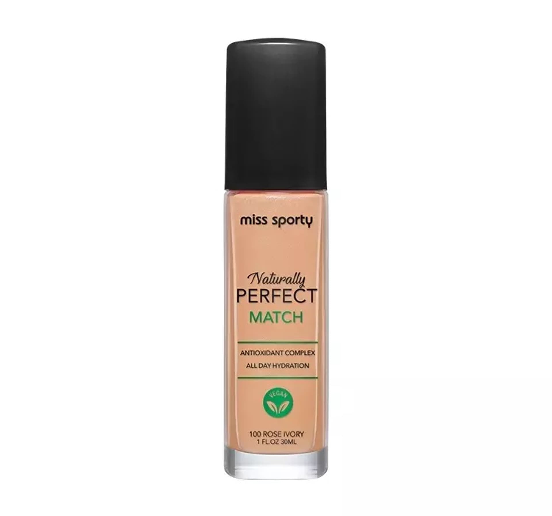 

MISS SPORTY Naturally Perfect Match wegański podkład nawilżający 100 Rose Ivory 30ml