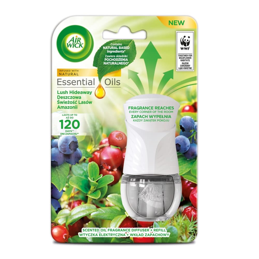 

AIR WICK SET Essential Oils elektryczny odświeżacz powietrza i wkład Deszczowa Świeżość Lasów Amazonii 19ml