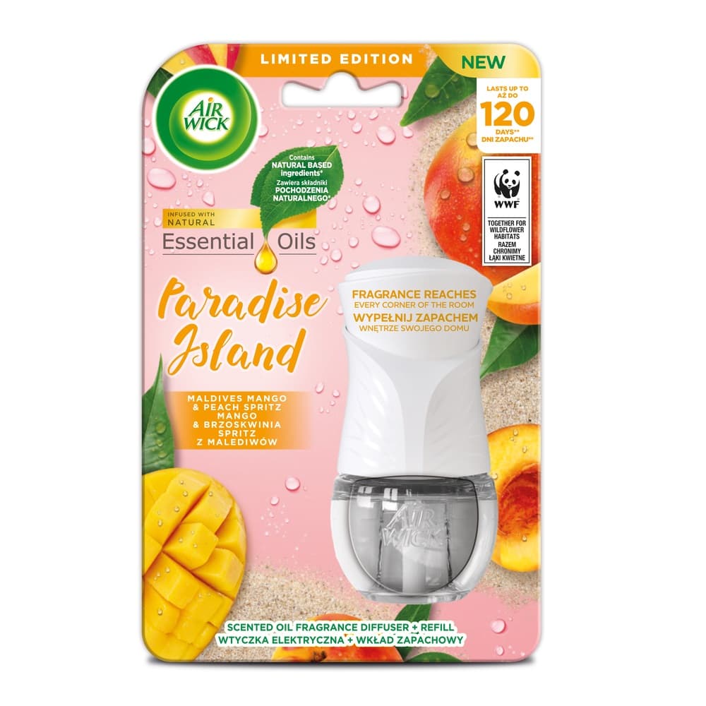 

Air Wick Paradise Island elektryczny odświeżacz powietrza i wkład Mango Brzoskwinia Spritz z Malediwów 19ml