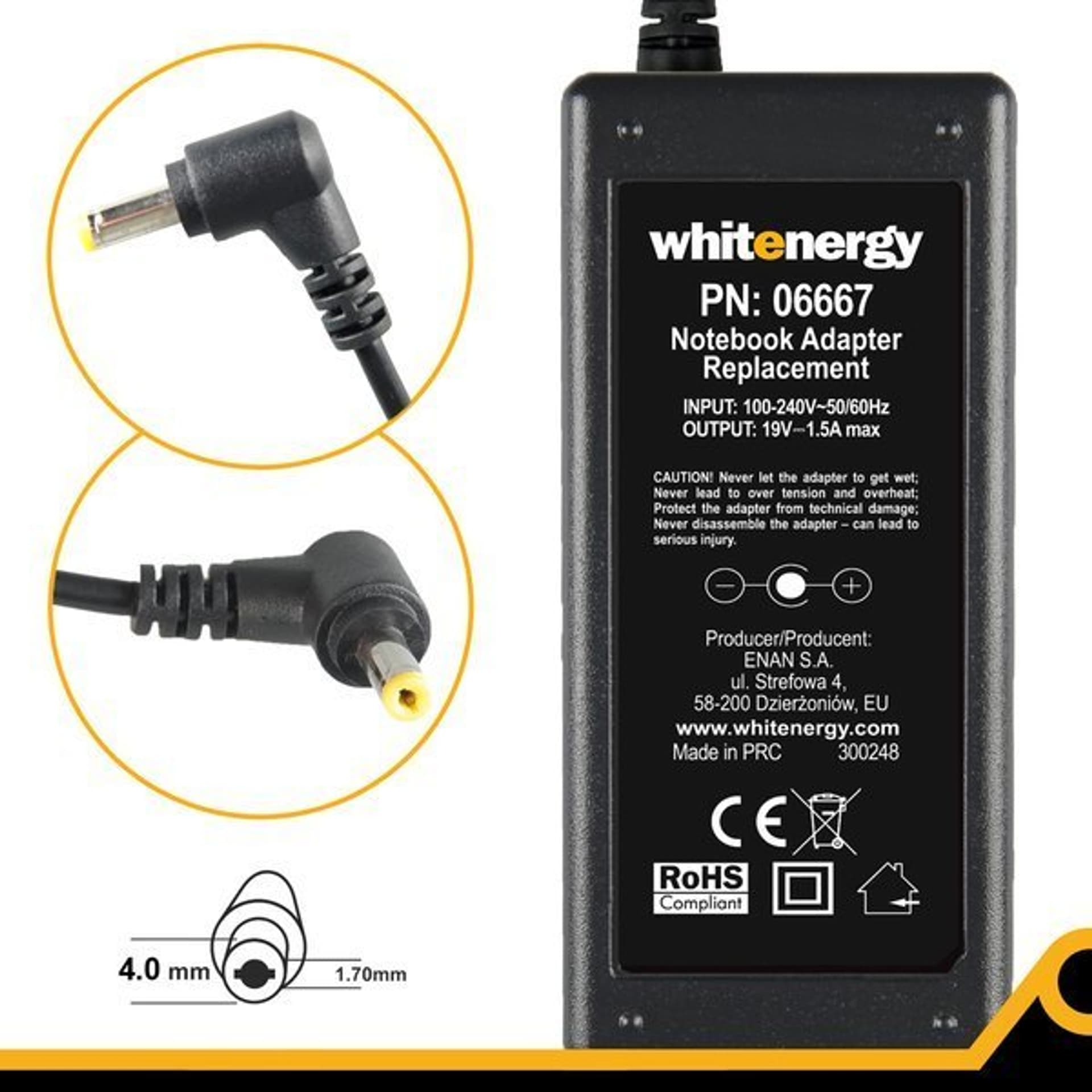 

Whitenergy Zasilacz AC Ładowarka do laptopa 19V 1.58A 30W 4.0x1.7 mm