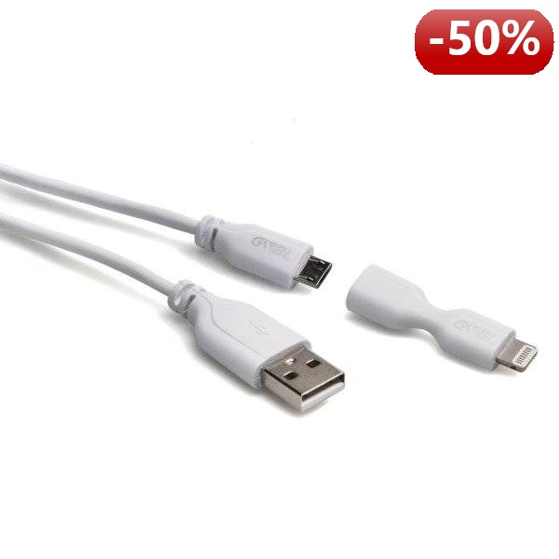 

G&BL Kabel do ładowania i transeru danych, USB- Micro USB+ adapter Lightning, 1m, biały, blister