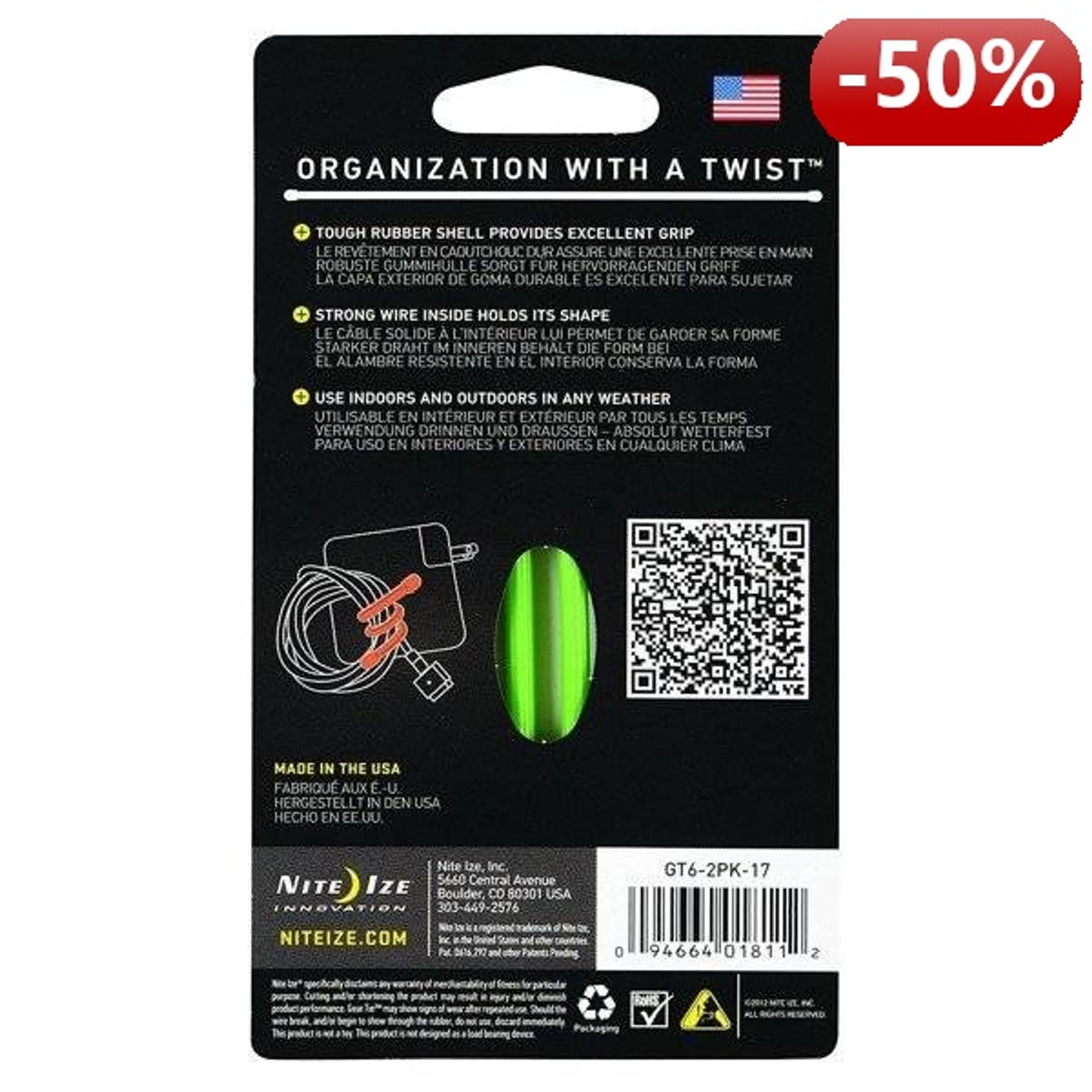

Nite Ize Zestaw linek Gear Tie Original 6" gumowy limonkowy 2 sztuki