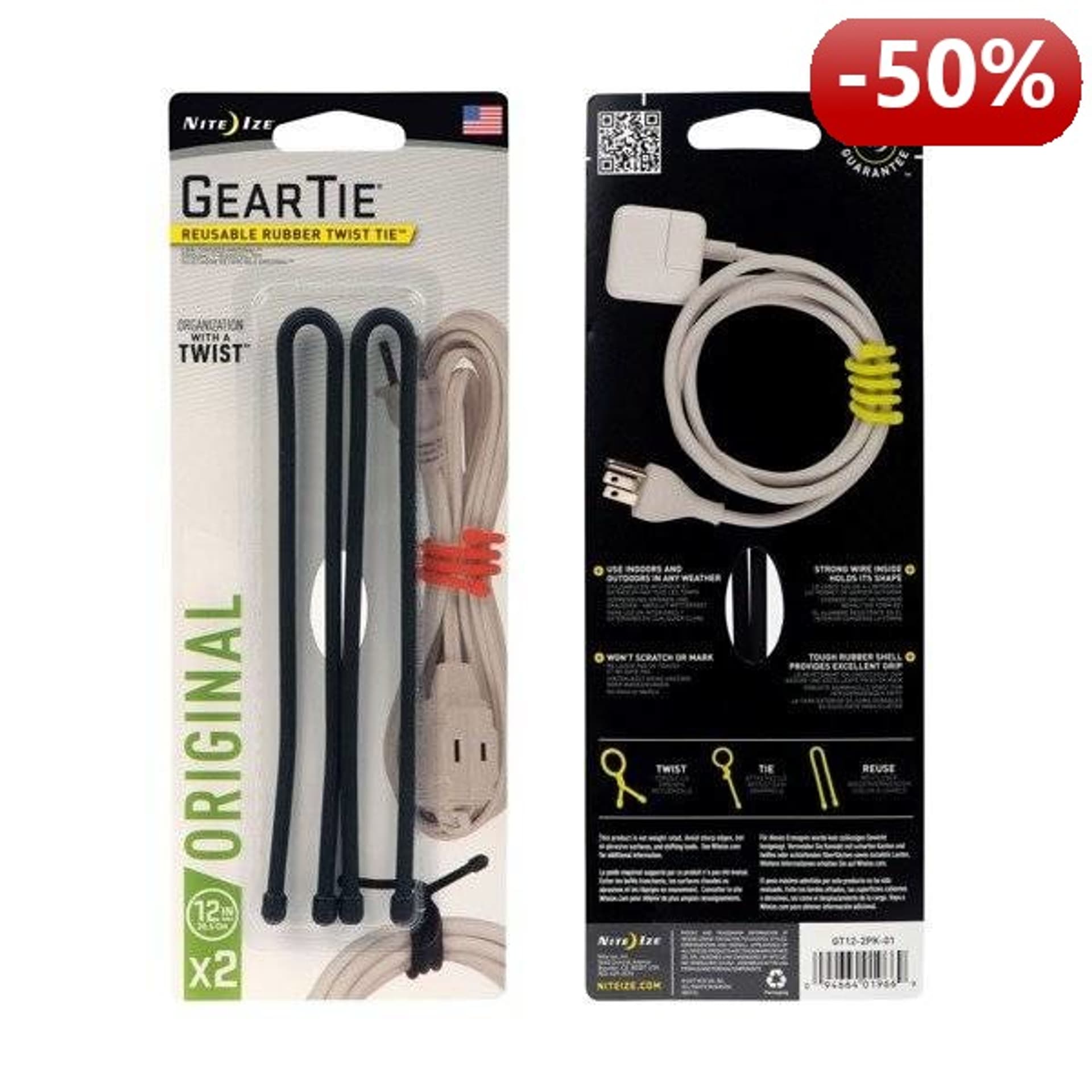 

Nite Ize Zestaw linek Gear Tie Original 12" gumowy czarny 2 sztuki