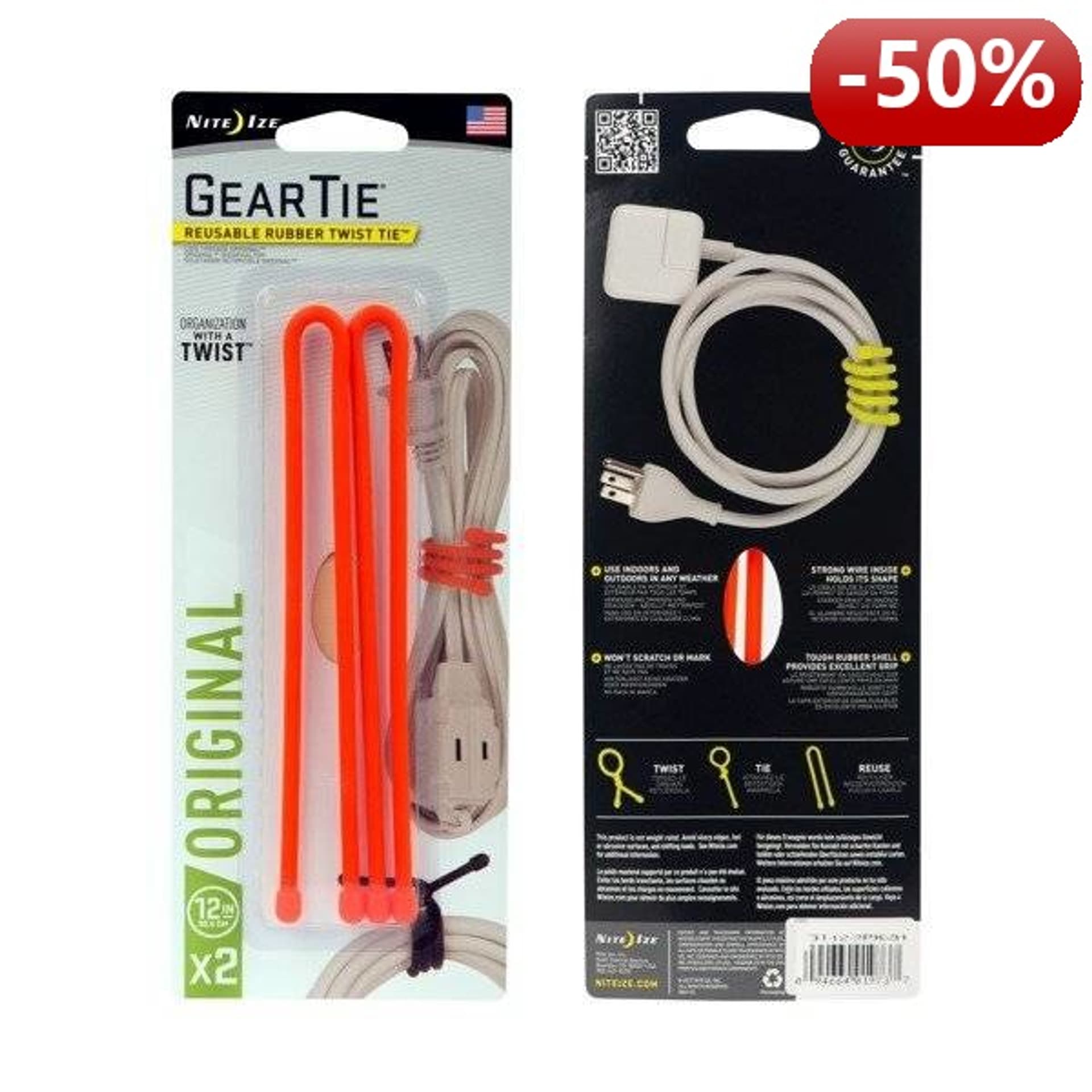 

Nite Ize Zestaw linek Gear Tie Original 12" gumowy pomarańczowy 2 sztuki