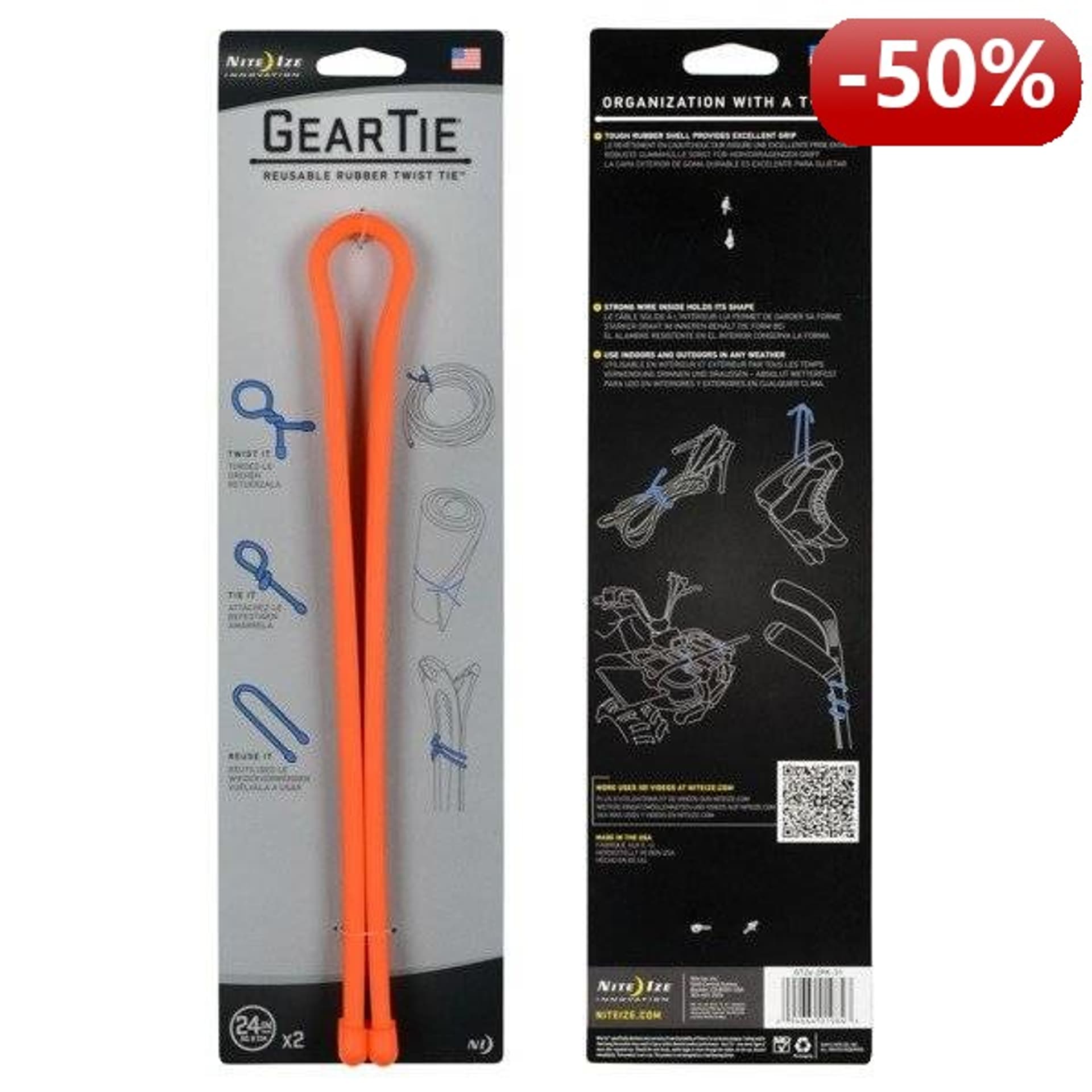 

Nite Ize Zestaw linek Gear Tie Original 24" gumowy pomarańczowy 2 sztuki