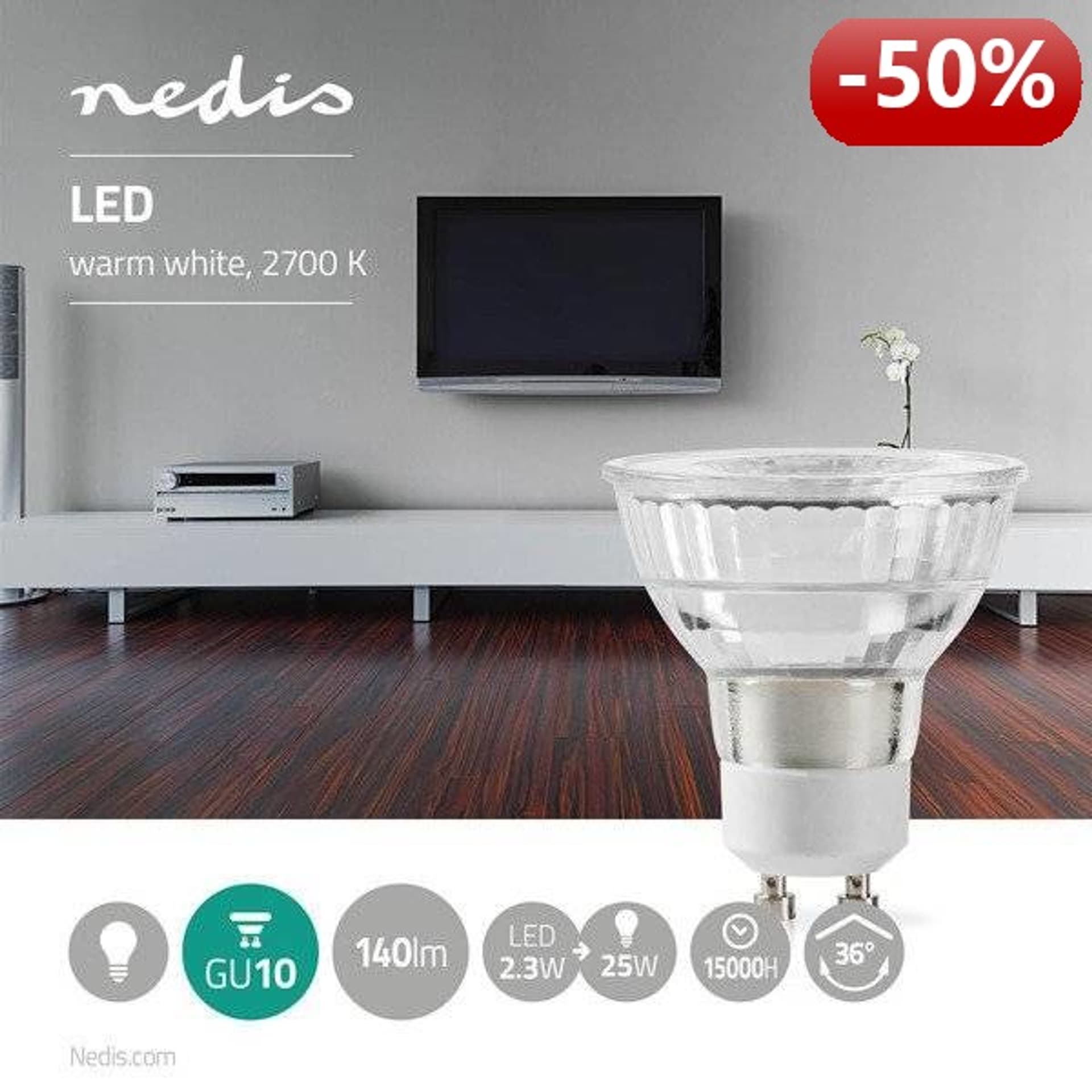 

Nedis LED Żarówka GU10 | Par 16 | 2.3 W | 140 lm