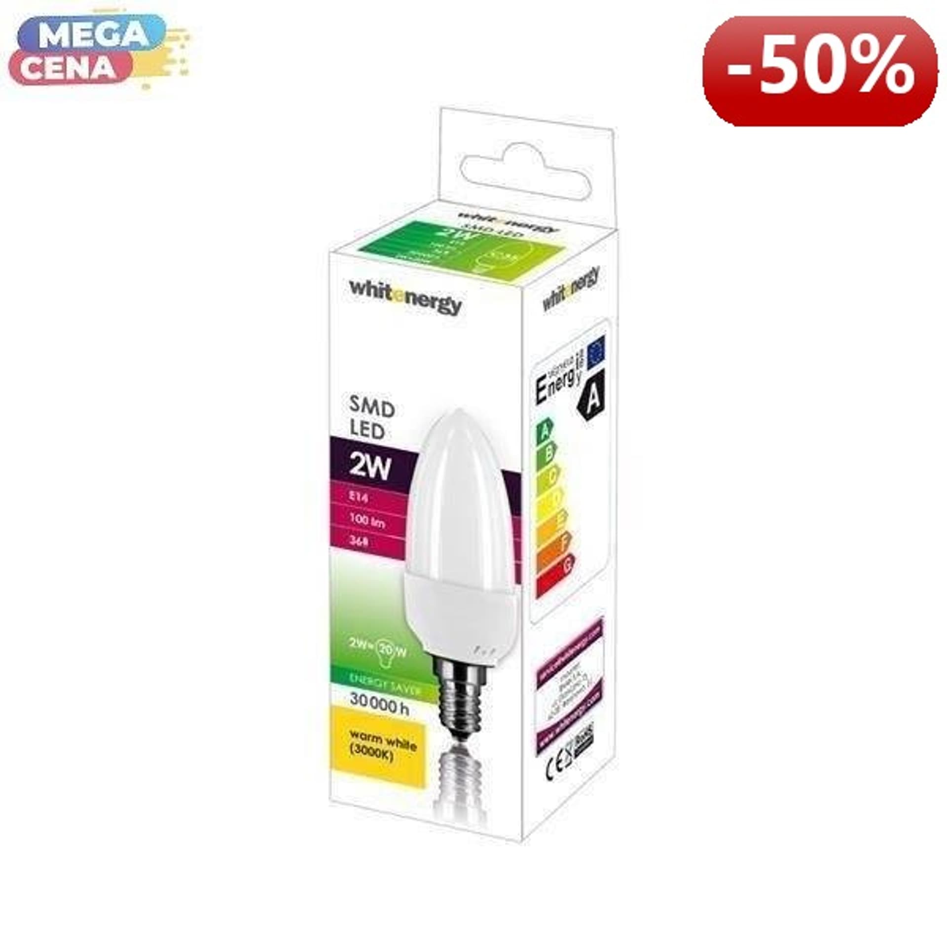 

Whitenergy Żarówka LED 2W E27 C35 SMD3528 ciepła 230V Świeczka / mleczne