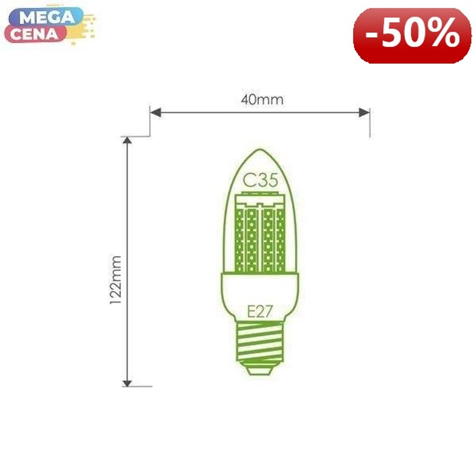 

Whitenergy Żarówka LED 5W E27 C35 SMD5050 ciepła 230V Świeczka / transparentne