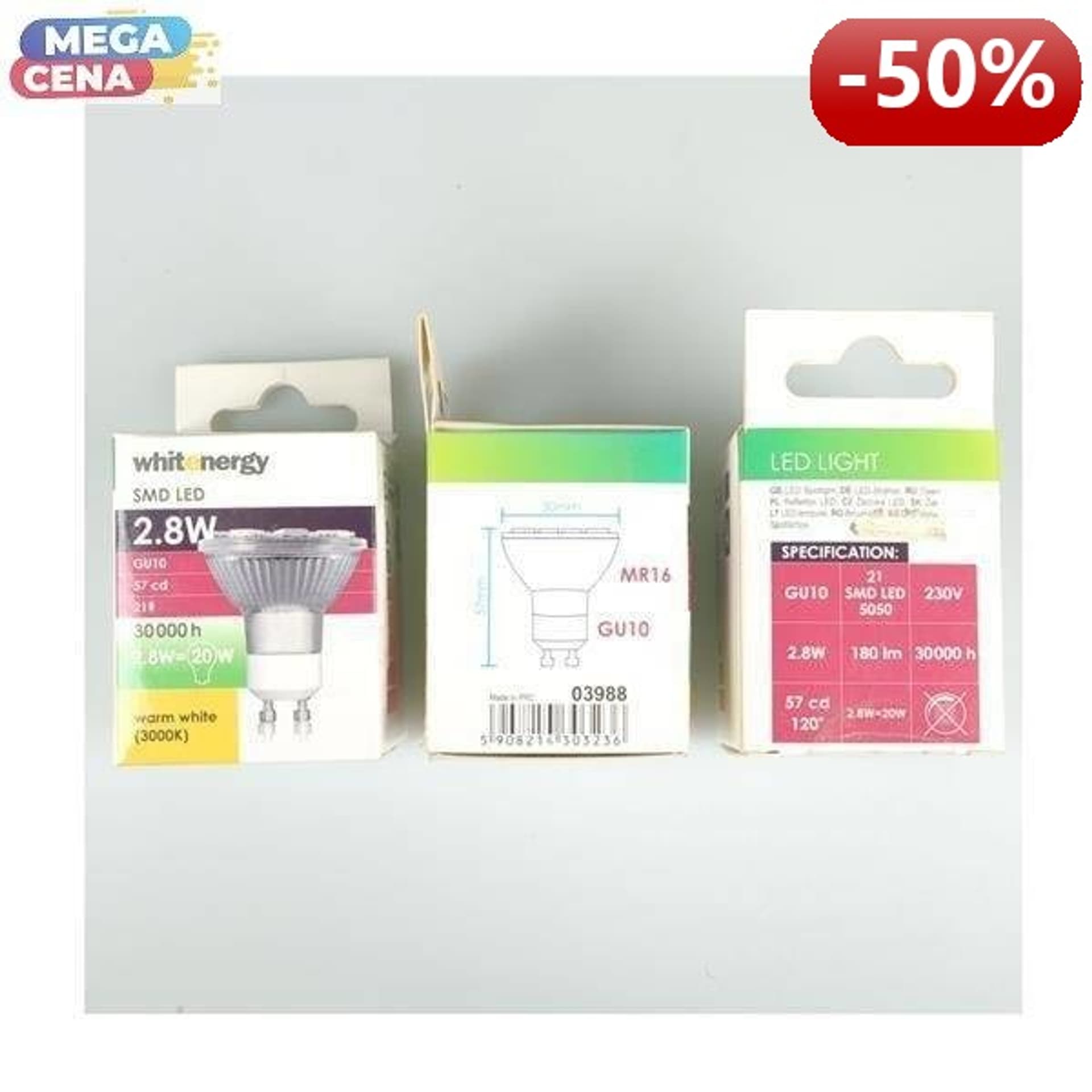 

Whitenergy Źródło LED, 21x SMD5050, MR16, GU10, 2.8W, 230V, ciepły biały, bez szklanej osłony