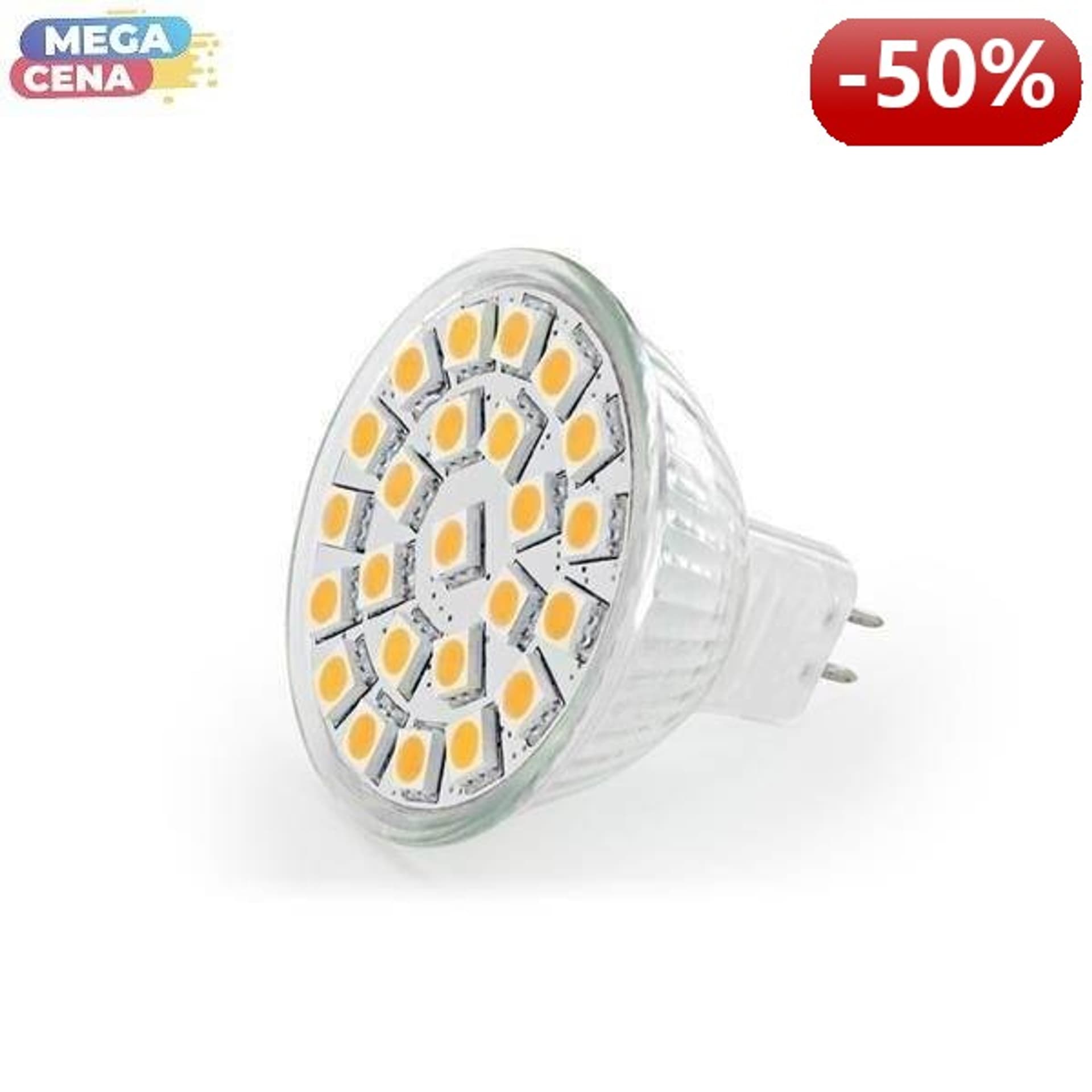 

Whitenergy Źródło LED|24xSMD5050|MR16|GU5.3|4.3W|12V|ciepłe białe|bez szybki