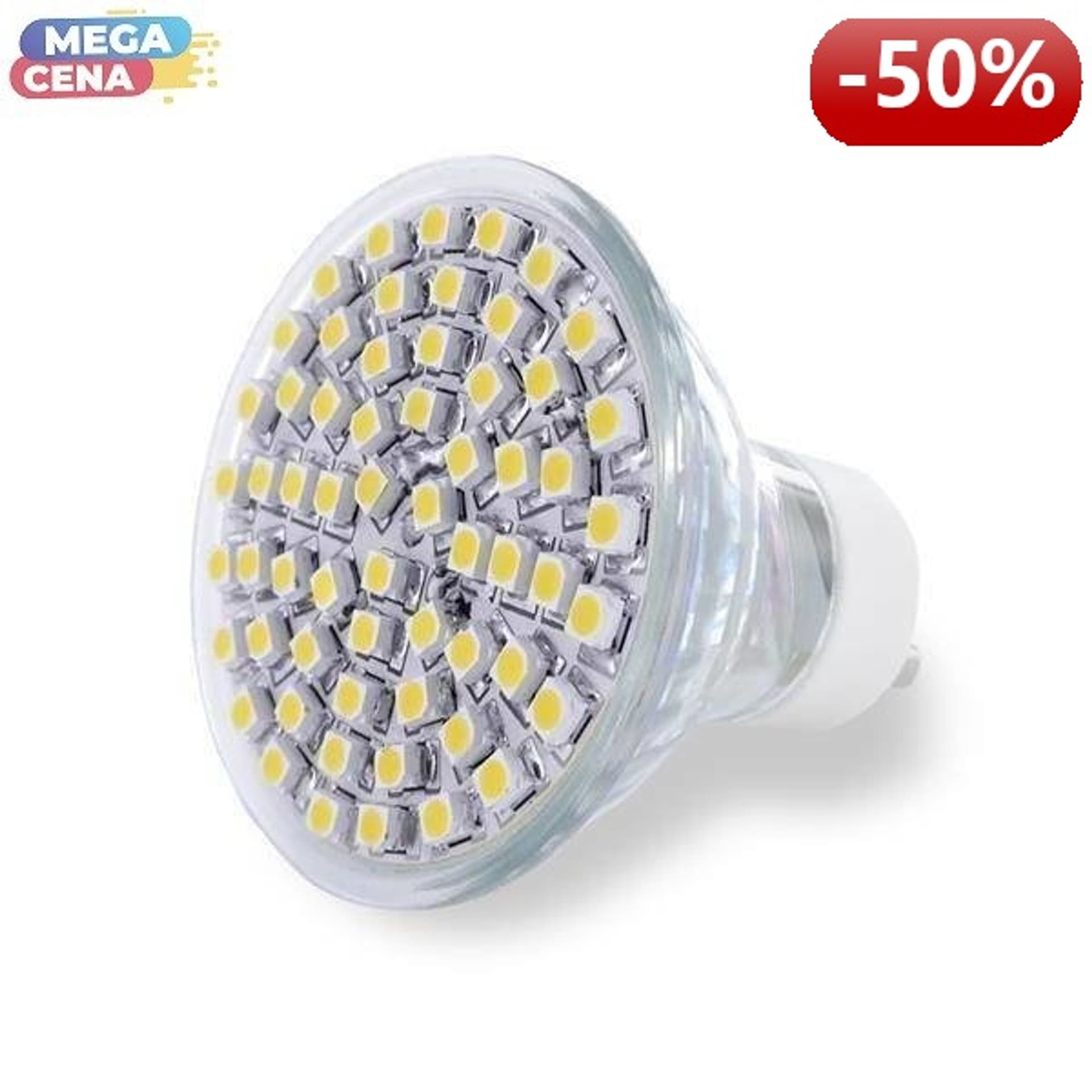 

Whitenergy Źródło LED|60xSMD3528|MR16|GU10|3W|230V|ciepłe białe|szybka
