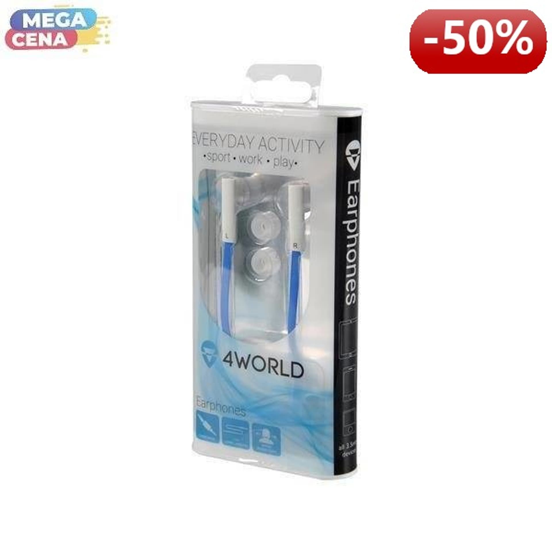 

4World Słuchawki douszne DuoColor jack 3.5mm 1.2m niebieski/biały