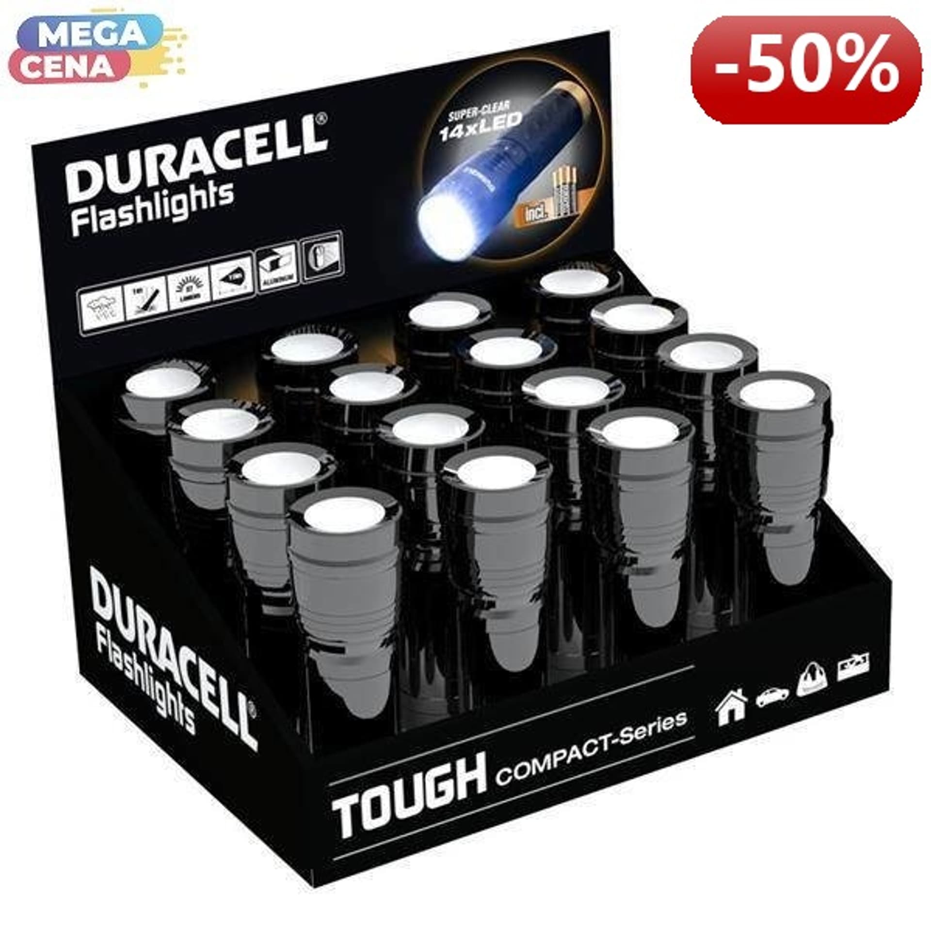 

Duracell Latarka TOUGH COMPACT wodoodporna 3xAAA 9h 60lm 24m display 16 szt