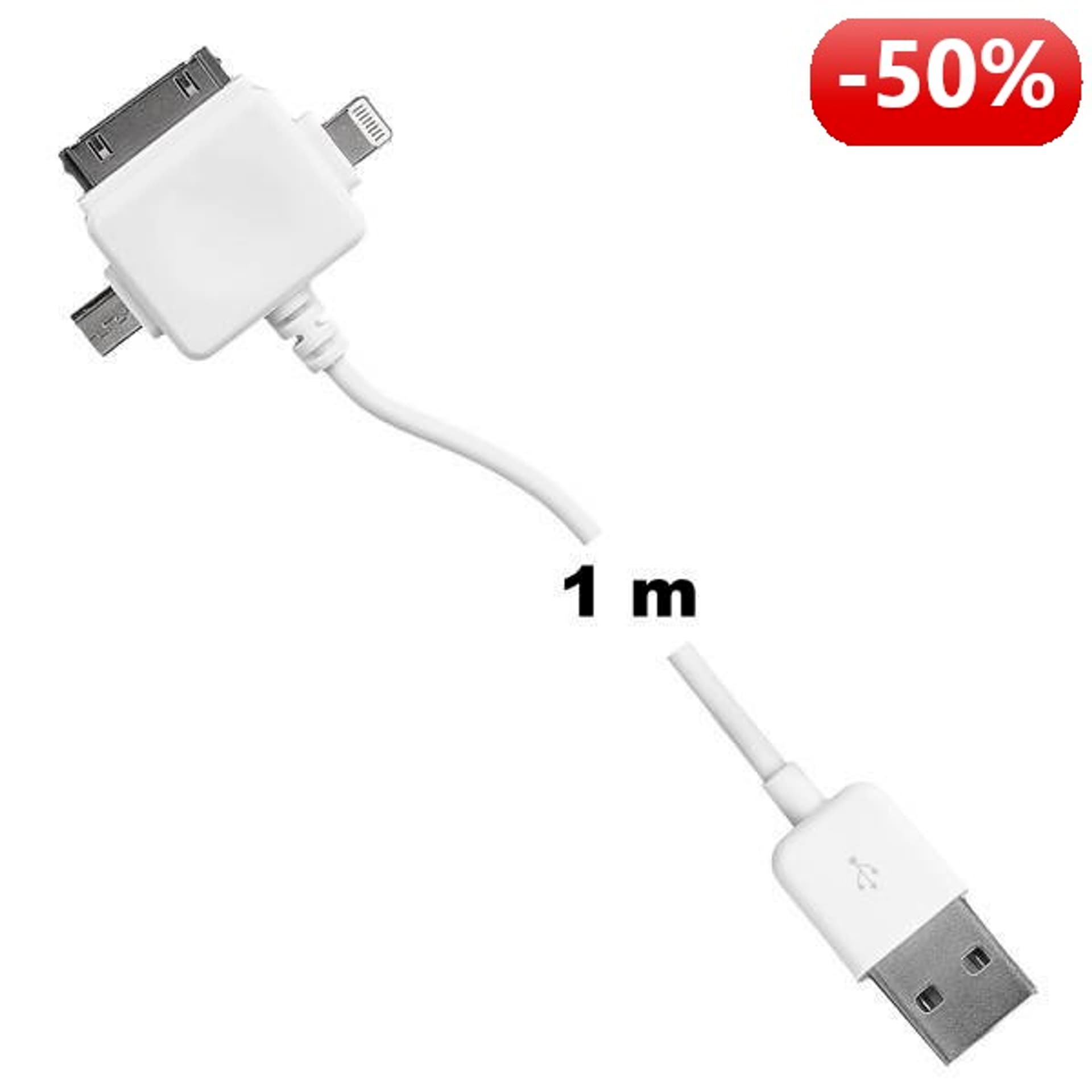 

Whitenergy Kabel do przesyłu danych 3w1: Micro USB, Lightning, iPhone 4, 100cm, biały