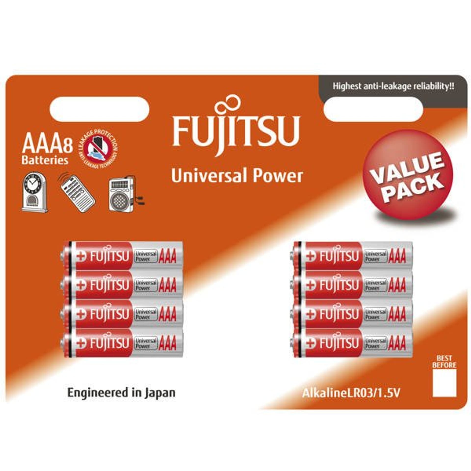 

FUJITSU Bateria alkaliczna, LR03 AAA, 1.5V, 8szt, blister