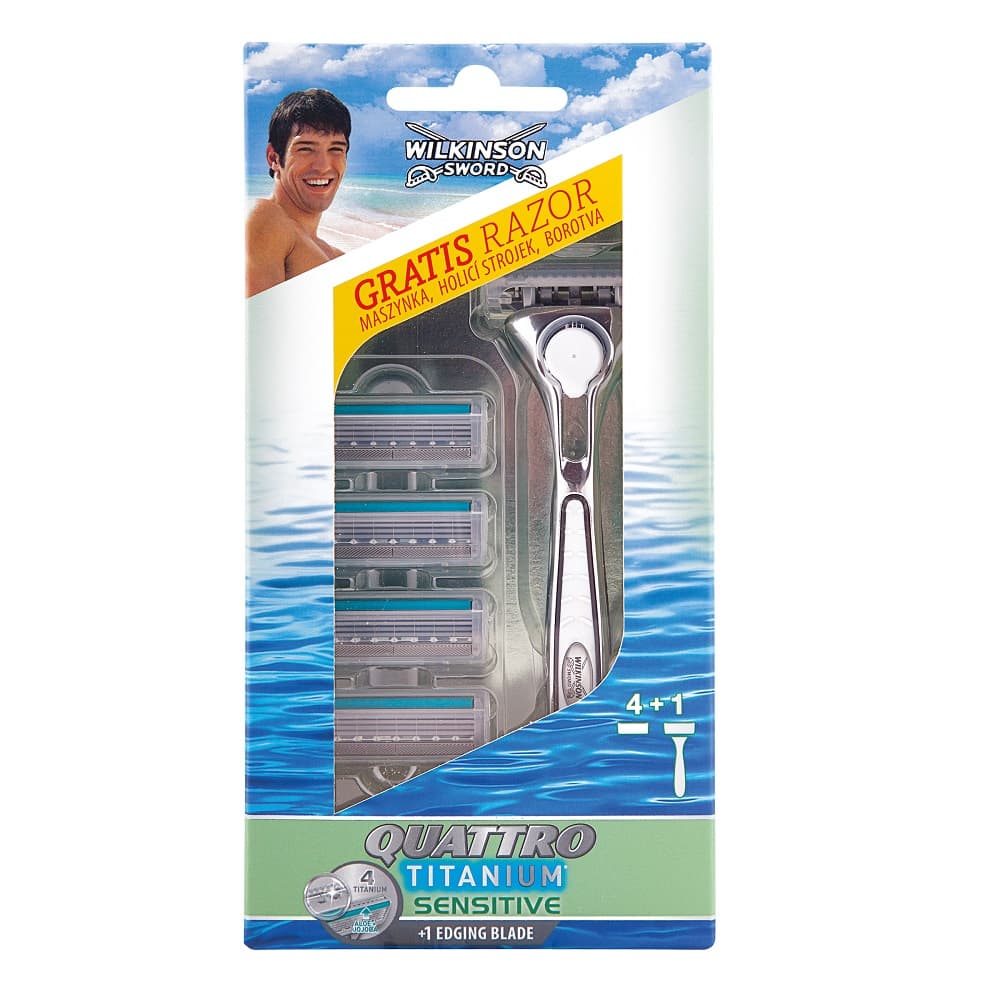 

Wilkinson Quattro Titanium Sensitive maszynka do golenia z wymiennymi ostrzami 1szt + wkłady 4szt