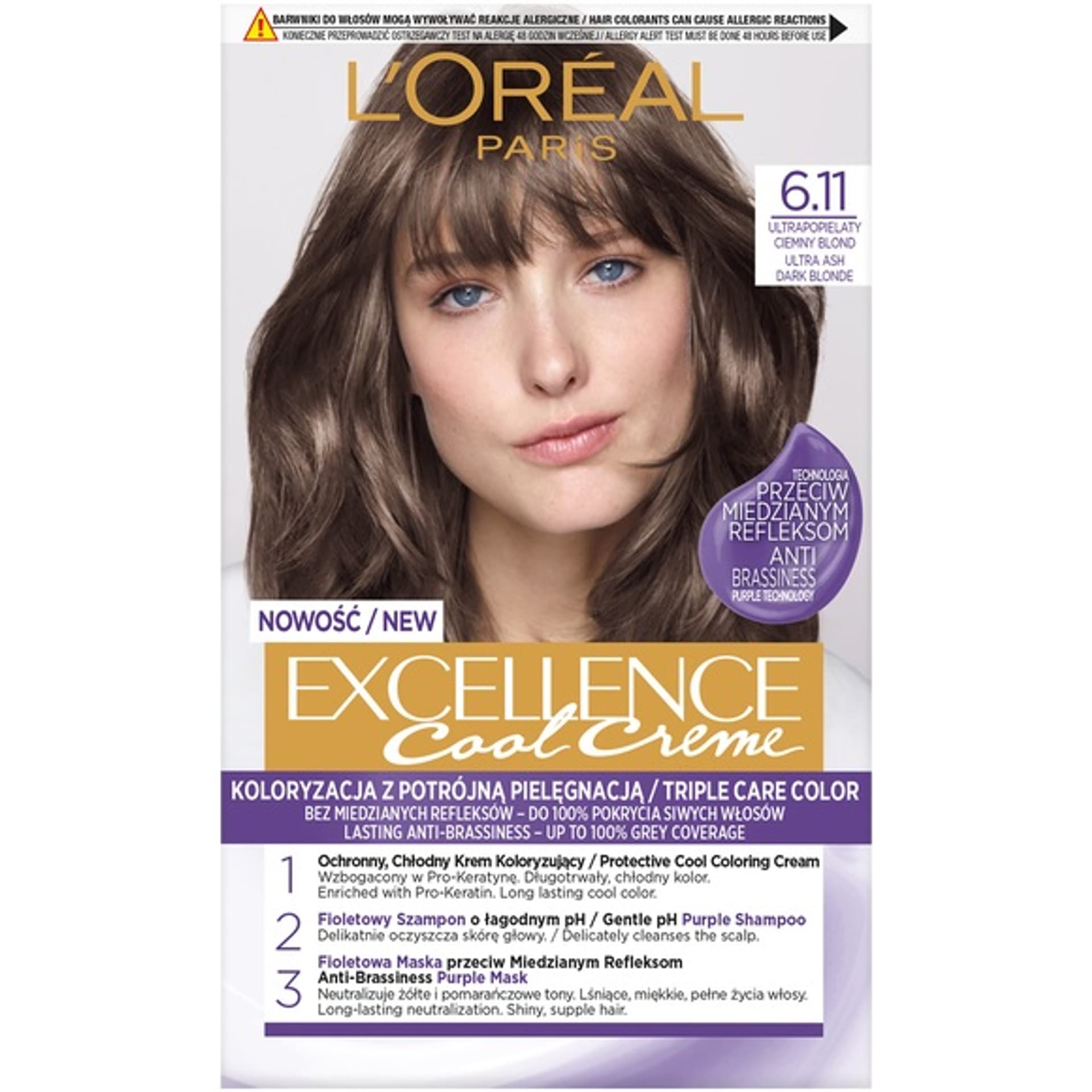 

Loreal Excellence Cool Creme Krem koloryzujący 6.11 Ultra Popielaty Ciemny Blond 1op.