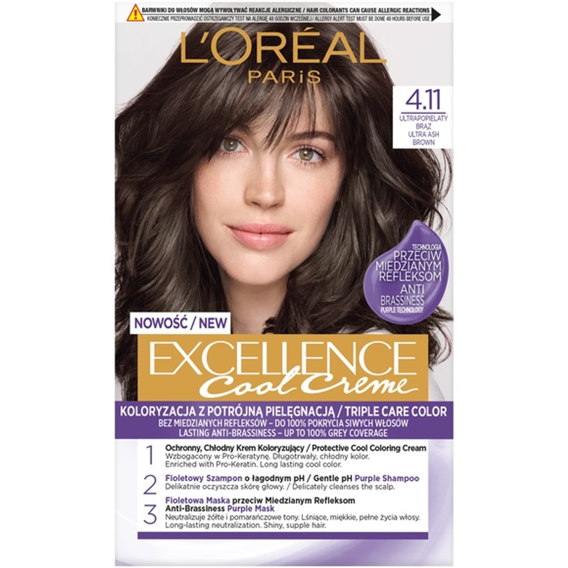 

Loreal Excellence Cool Creme Krem koloryzujący 4.11 Ultra Popielaty Brąz 1op.