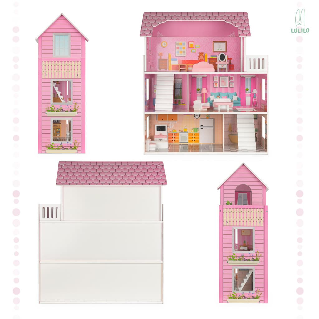 

Domek dla lalek różowy drewniany LULILO Trikito 70cm