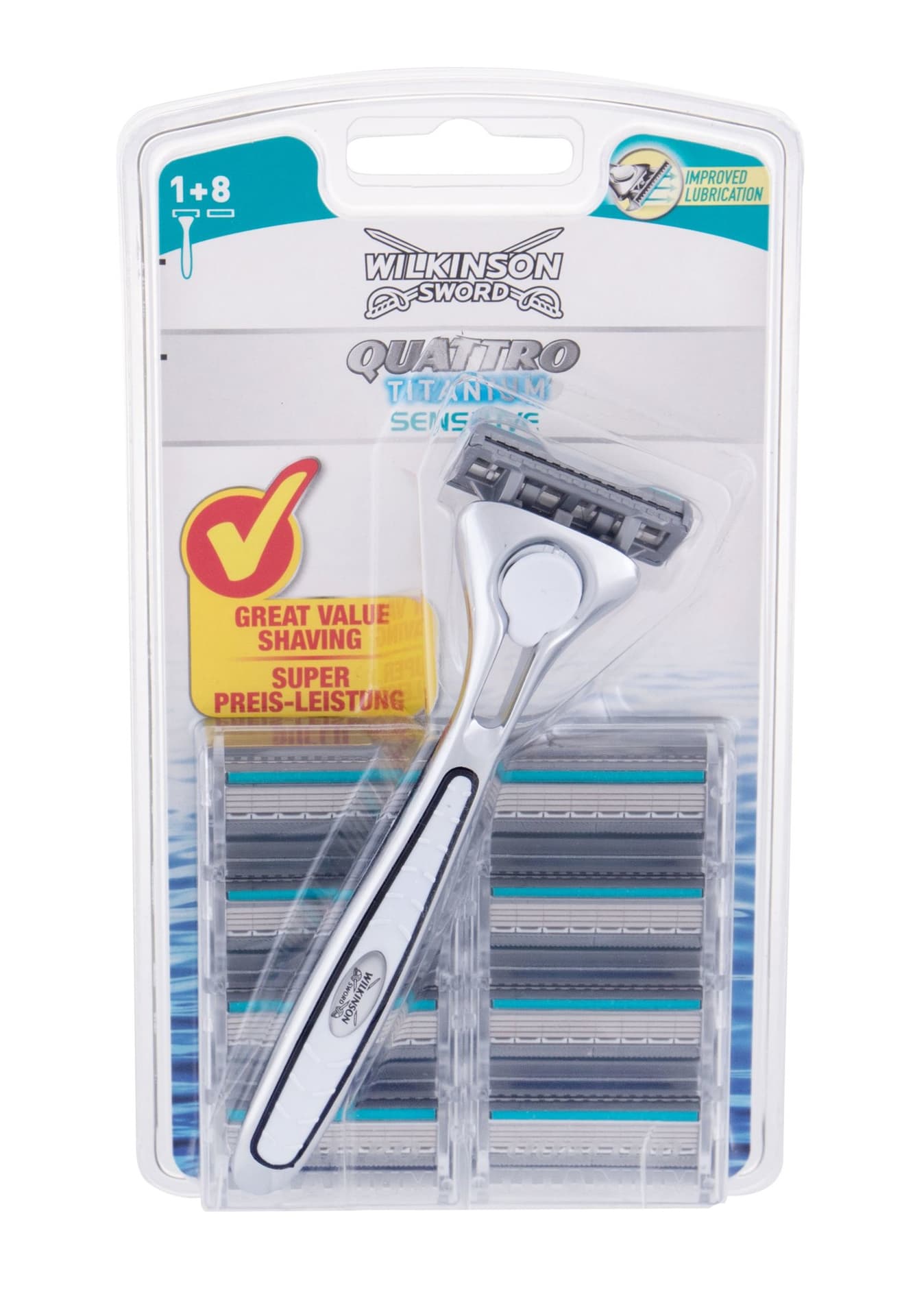 

Wilkinson Sword Titanium Sensitive Quattro Maszynka do golenia 1 szt Maszynka do golenia 1 szt + Zapas 8 szt (M)