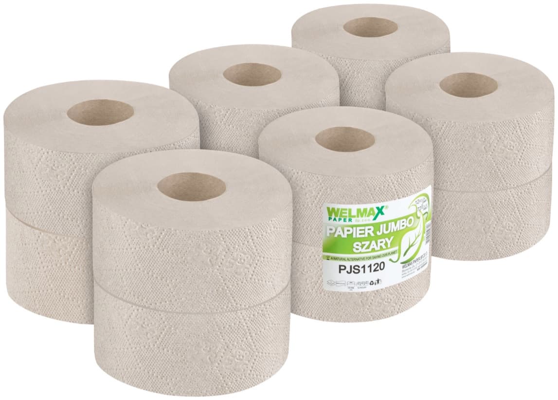 

Papier toaletowy JUMBO szary(12szt) 120m makulatura 1 warstwa PJS1120 WELMAX, 12szt) 120m makulatura 1 warstwa pjs1120 welma