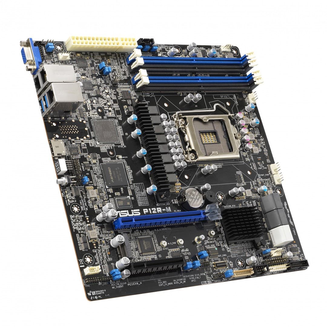 

Płyta Serwerowa ASUS P12R-M LGA-1200,C252, 4*DIMM, 1*PCIe x8 slot, 1*PCIe 16 slot, 6*SATA ports, 1*M2, 2 x Intel® I210AT + 1 x Mgmt LAN, MICROATX