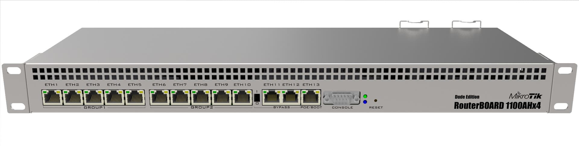 

MIKROTIK RB1100AHX4 DUDE EDITION 1U RACKMOUNT ROUTER, 60GB, 1400MHZ, 1GB, 13X GE, 2X SATA3, 2X M.2, 1X MICROSD, 1X RS232, L6