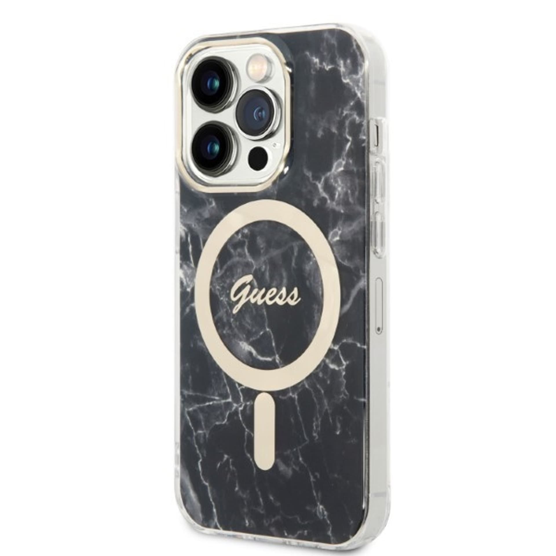 

Zestaw Guess GUBPP14LHMEACSK Case+ Charger iPhone 14 Pro 6,1" czarny/black hard case Marble MagSafe