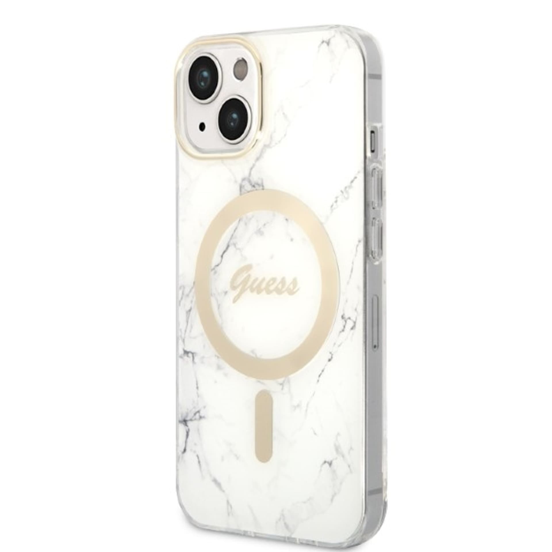 

Zestaw Guess GUBPP14MHMEACSH Case+ Charger iPhone 14 Plus 6,7" biały/white hard case Marble MagSafe