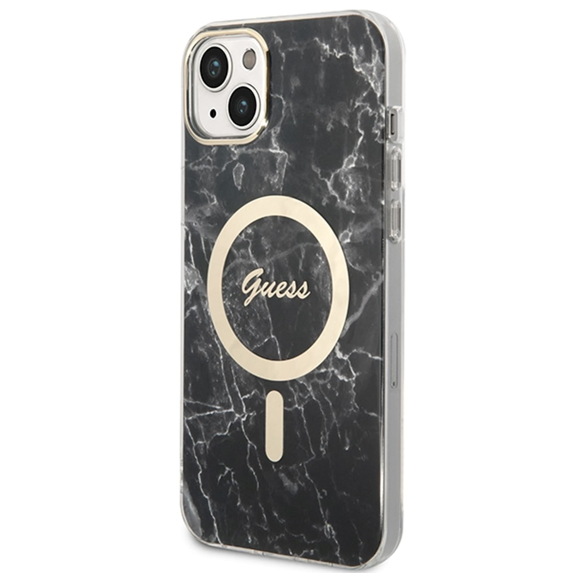 

Zestaw Guess GUBPP14SHMEACSK Case+ Charger iPhone 14 6,1" czarny/black hard case Marble MagSafe