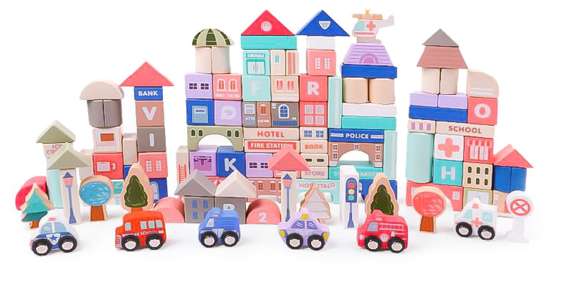 

Drewniane klocki edukacyjne miasto z matą 115 szt ECOTOYS