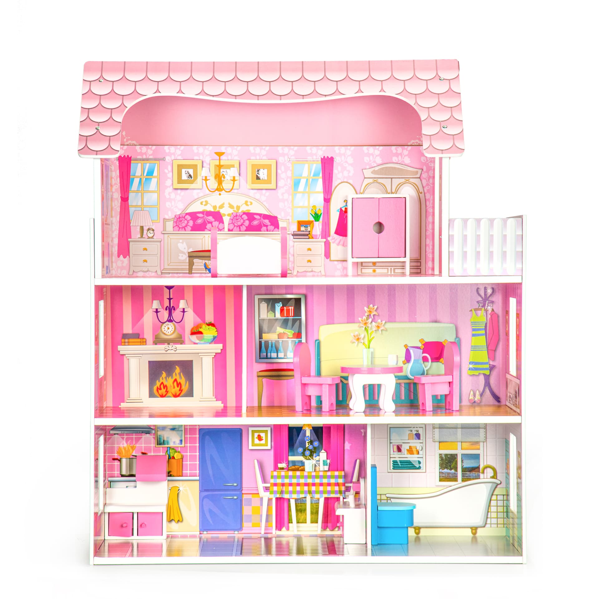 

Duży drewniany domek dla lalek + meble ECOTOYS