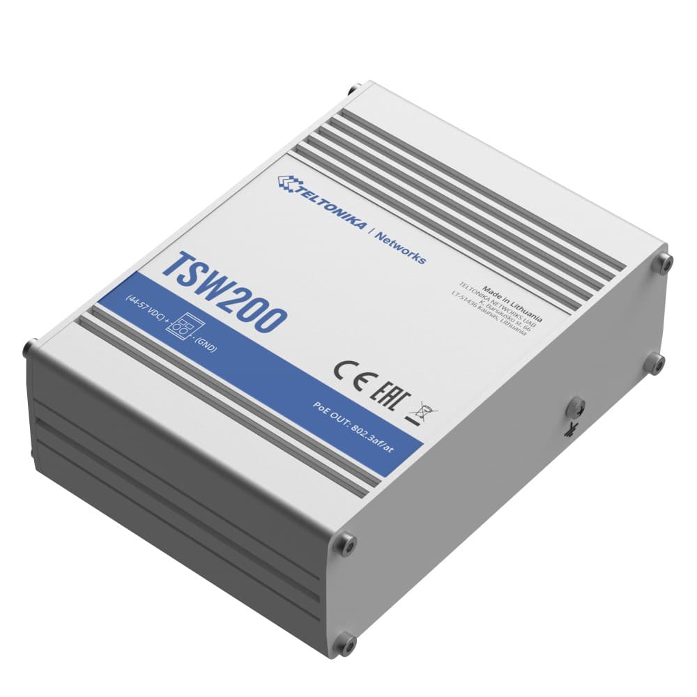 

TELTONIKA TSW200 INDUSTRIAL UNMANAGED POE+ SWITCH 8xGE POE+, 2x SFP, 240W