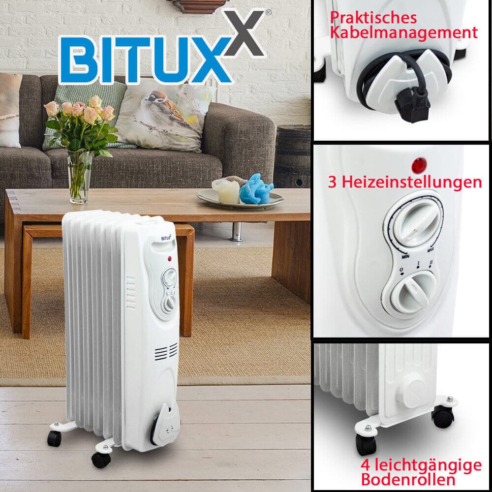 

Elektryczny Grzejnik Olejowy 1500W Biały 7 żeberkowy L BITUXX