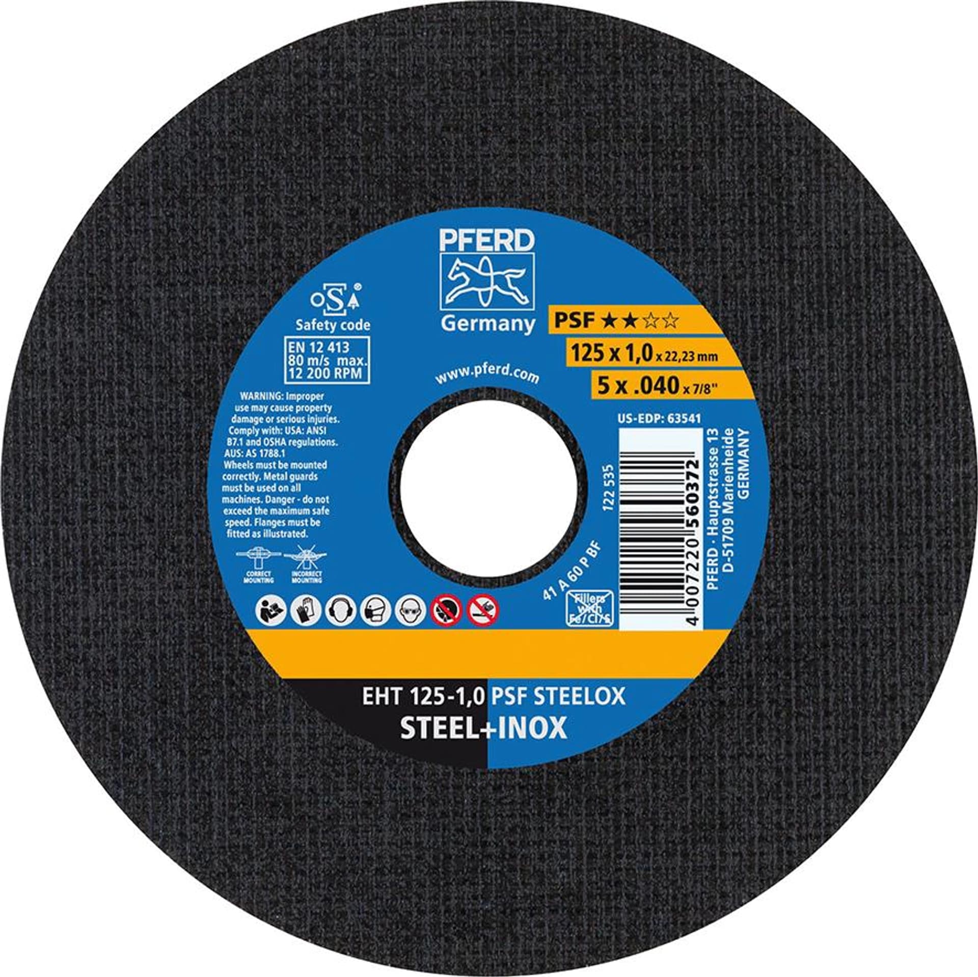 

Tarcza do ciecia, prosta A46PPFS-INOX 115x1,6mm PFERD