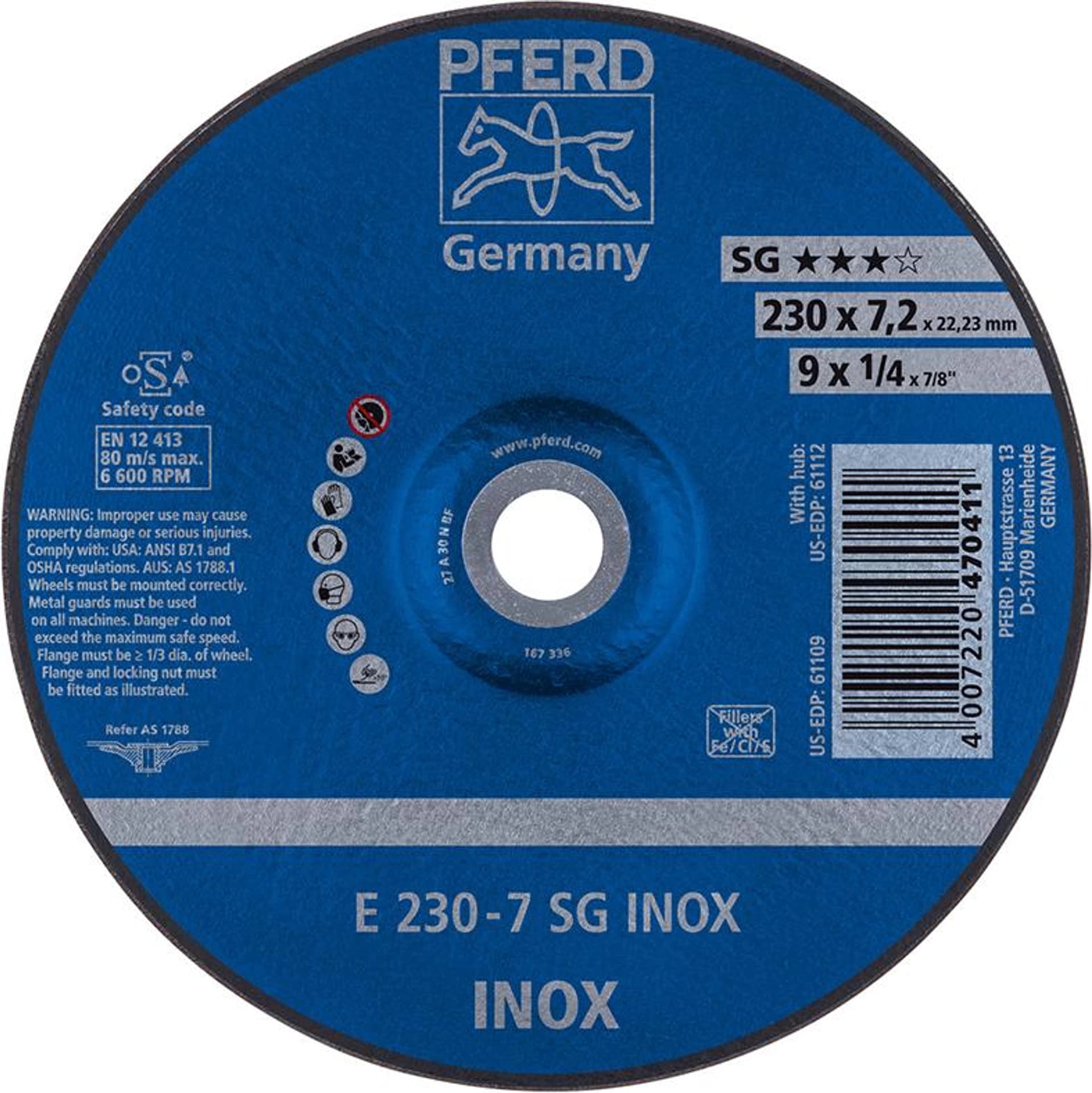

Tarcza scierna do obr. zgrubnej, odsadzona do V2A A30NSG 115x7,2mm PFERD