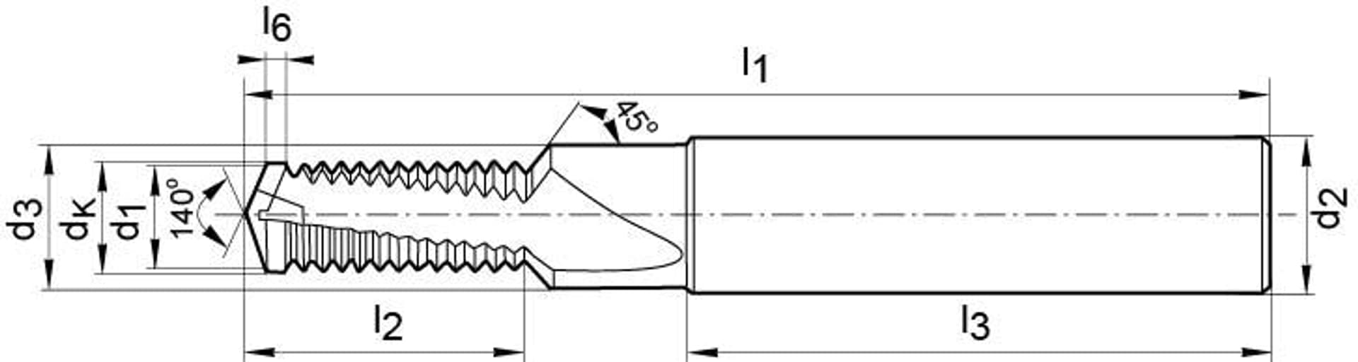 

Wiertlo-frez pelnowegl. DTMCSP TiCN,chwyt HA, 2xD M10 GÜHRING