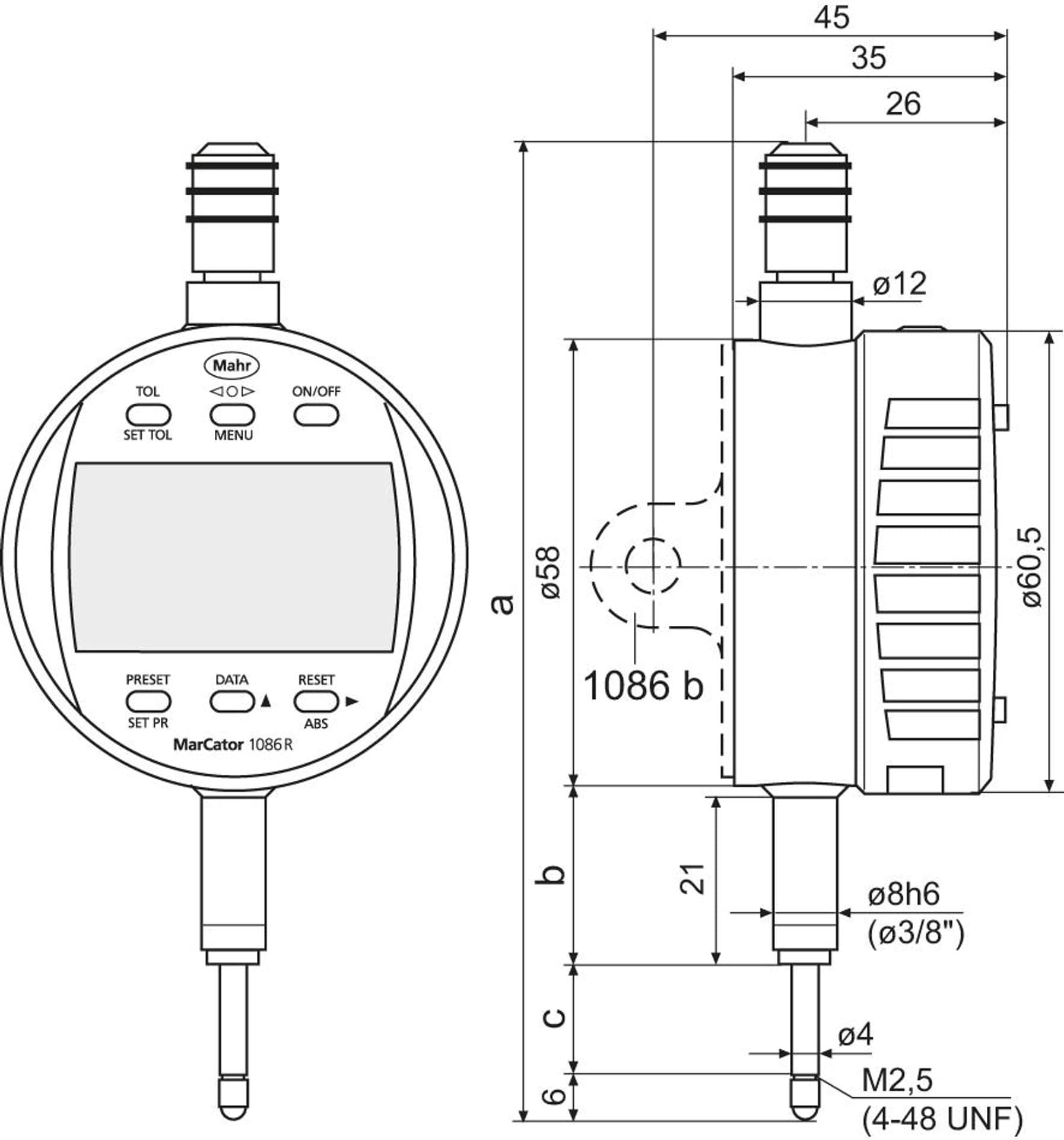 

Czujnik zegarowy,elektr.,1086 R-HR 12,5 mm (0,5") 0,001 mm MAHR, 0.5") 0.001 mm mah