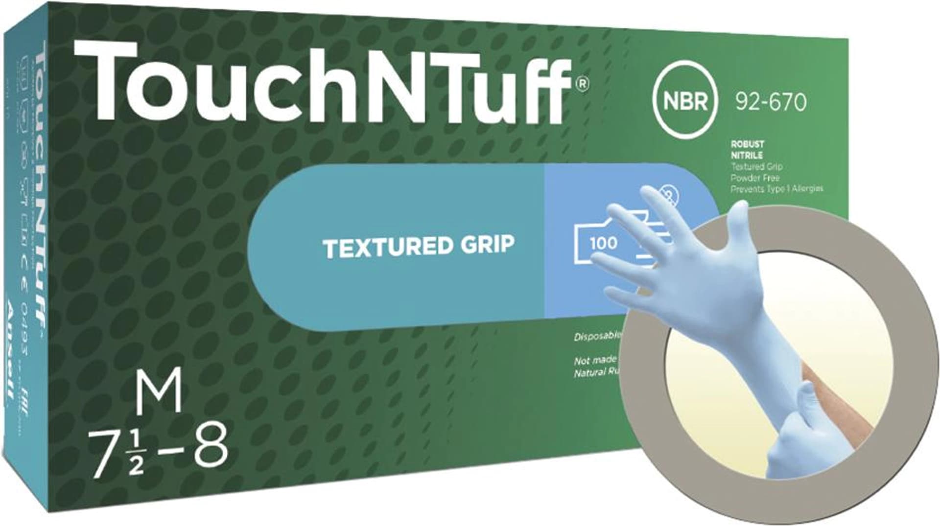 

Rękawice nitrylowe jednorazowe TouchNTuff 92-671, rozmiar 7,5-8 (100 sztuk) Ansell, 100 sztuk) ansel