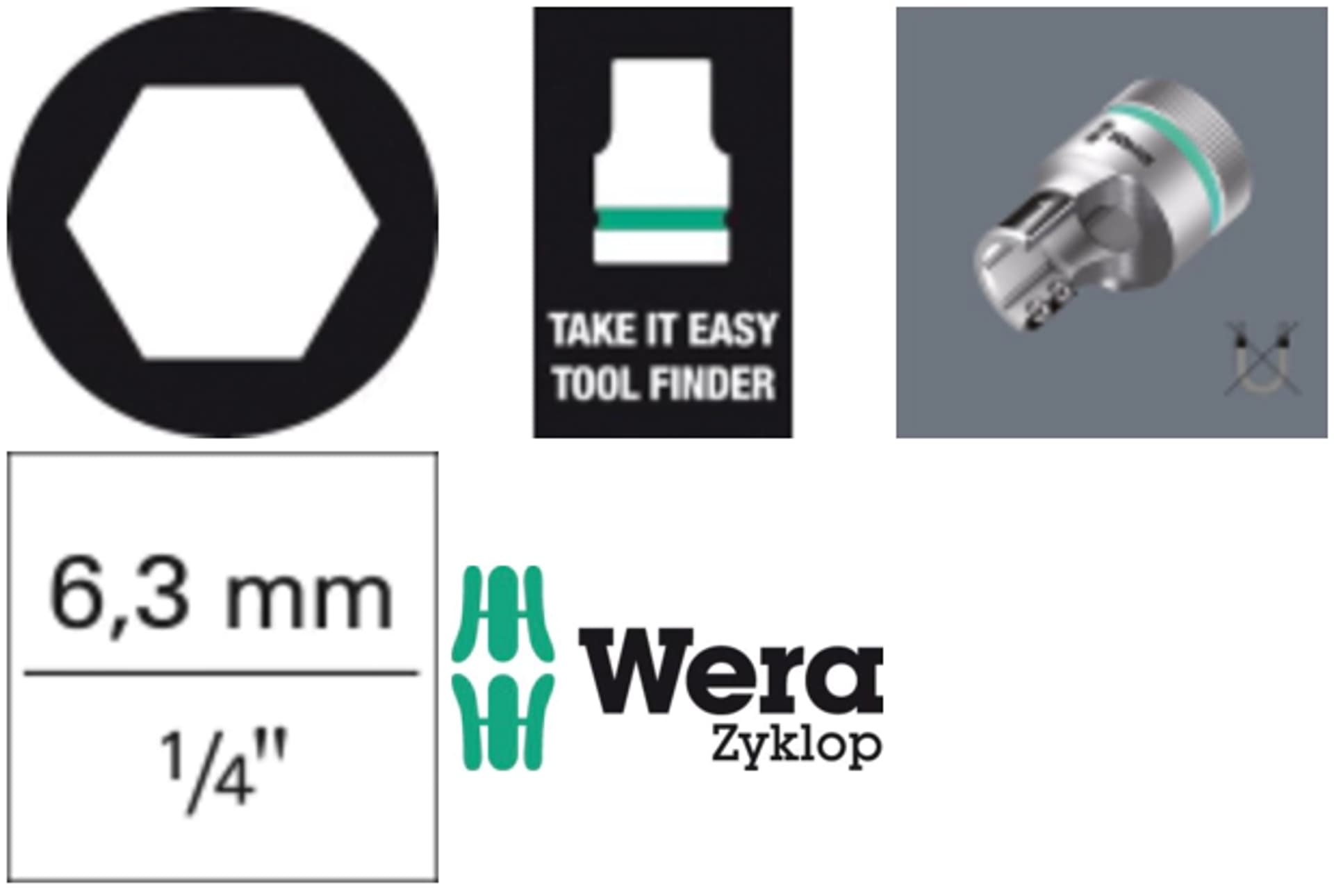 

Końc.klucza nasad.1/4” 9 mm 6kt. z funkcją przytrzym. Wera