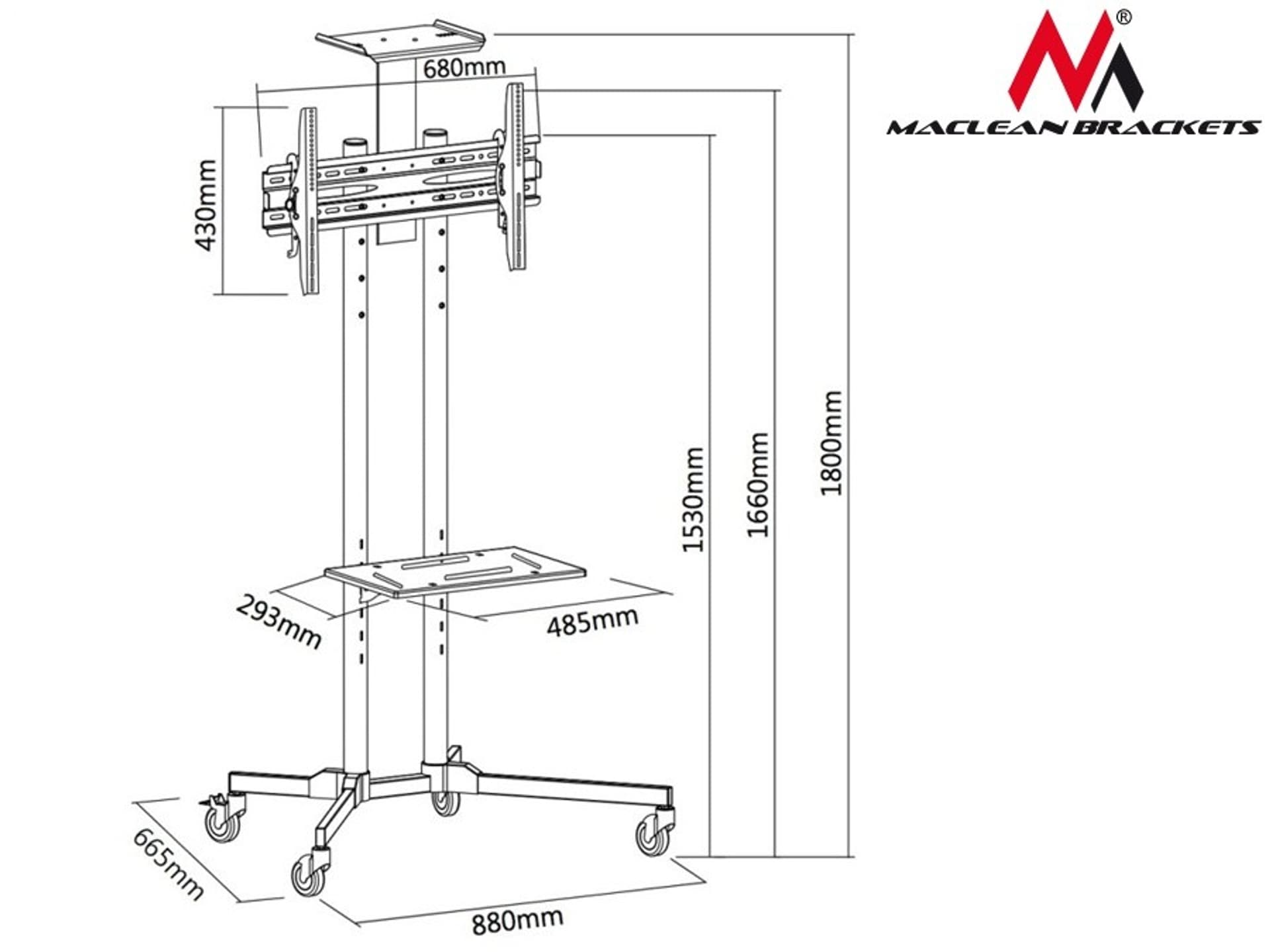 

Profesjonalny stand wózek do telewizora na kółkach Maclean MC-661 max 55kg max 600x400