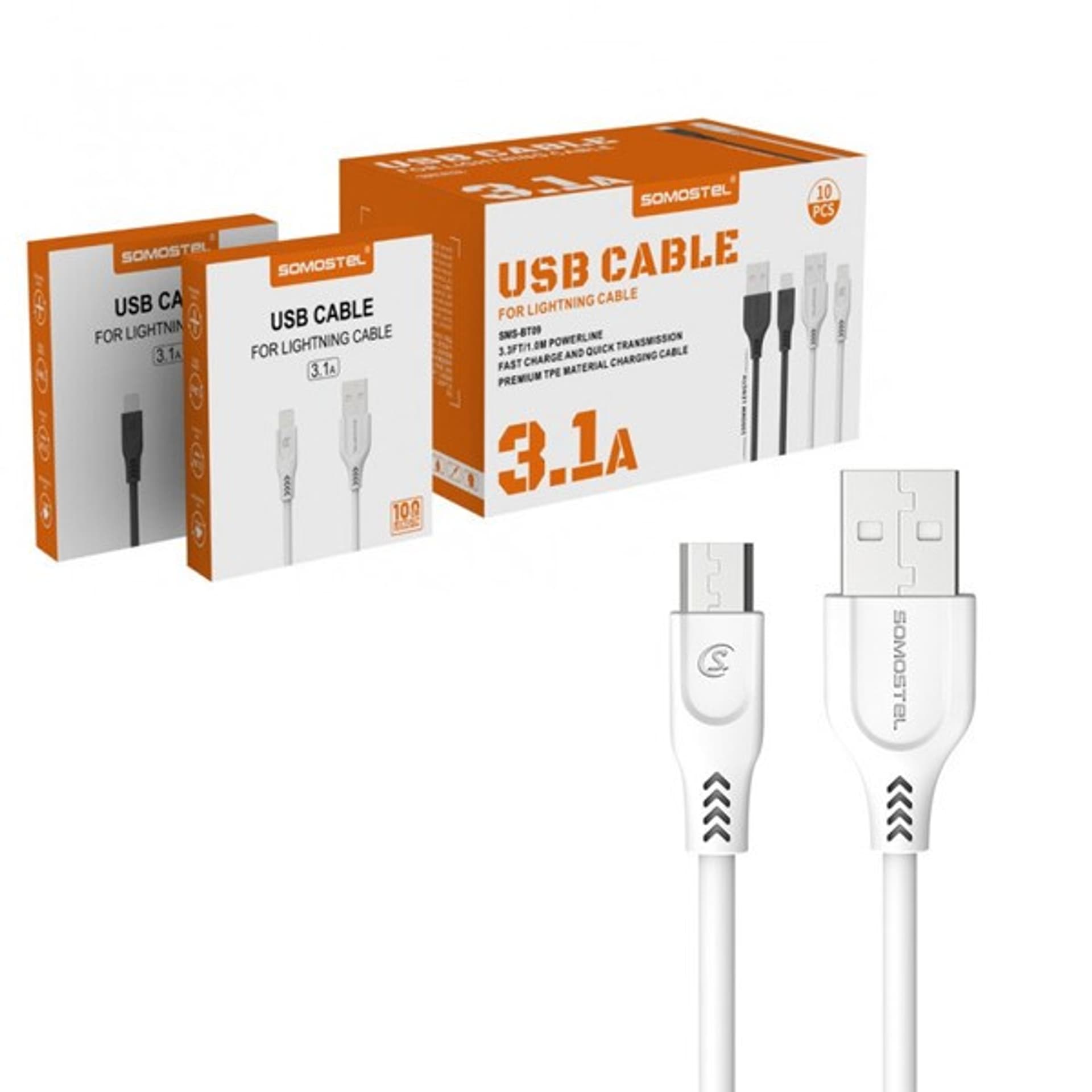 

SOMOSTEL KABEL USB MICRO 3.1A BIAŁY 3100MAH QUICK CHARGER QC 3.0 1M POWERLINE SMS-BT09 BIALY